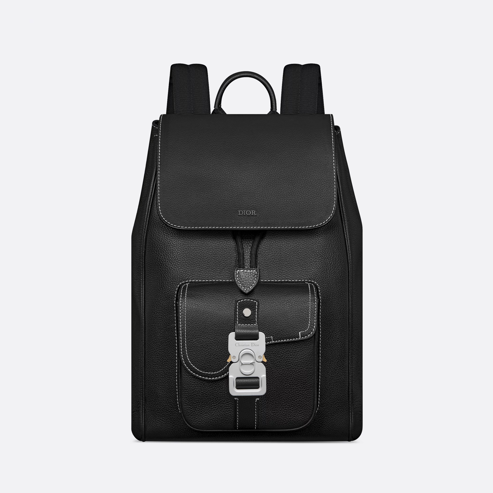 NIGO Dior Men's Solid Color Adjustable Shoulder Strap Flap Drawstring Closure Grained Cowhide Shoulder Bag Bags #nigo75297