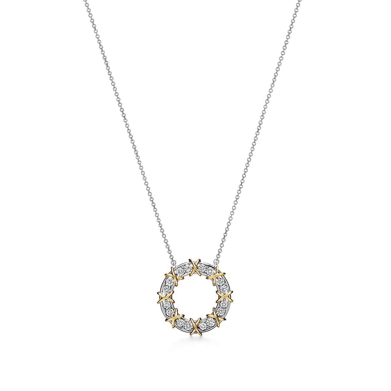 NIGO Tiffany & Co. Women's Jean Schlumberger By Tiffany Collection Sixteen Stone Narrow Necklace With Diamonds Round Pendant Necklace Accessories Ngvp #nigo9947