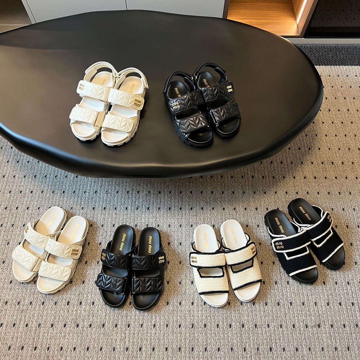 NIGO MiuMiu Women's Spring And Summer Woven Casual Flat Leather Hook Sandals Fashionable Elegant Chic Versatile Beach Shoes #nigo71996