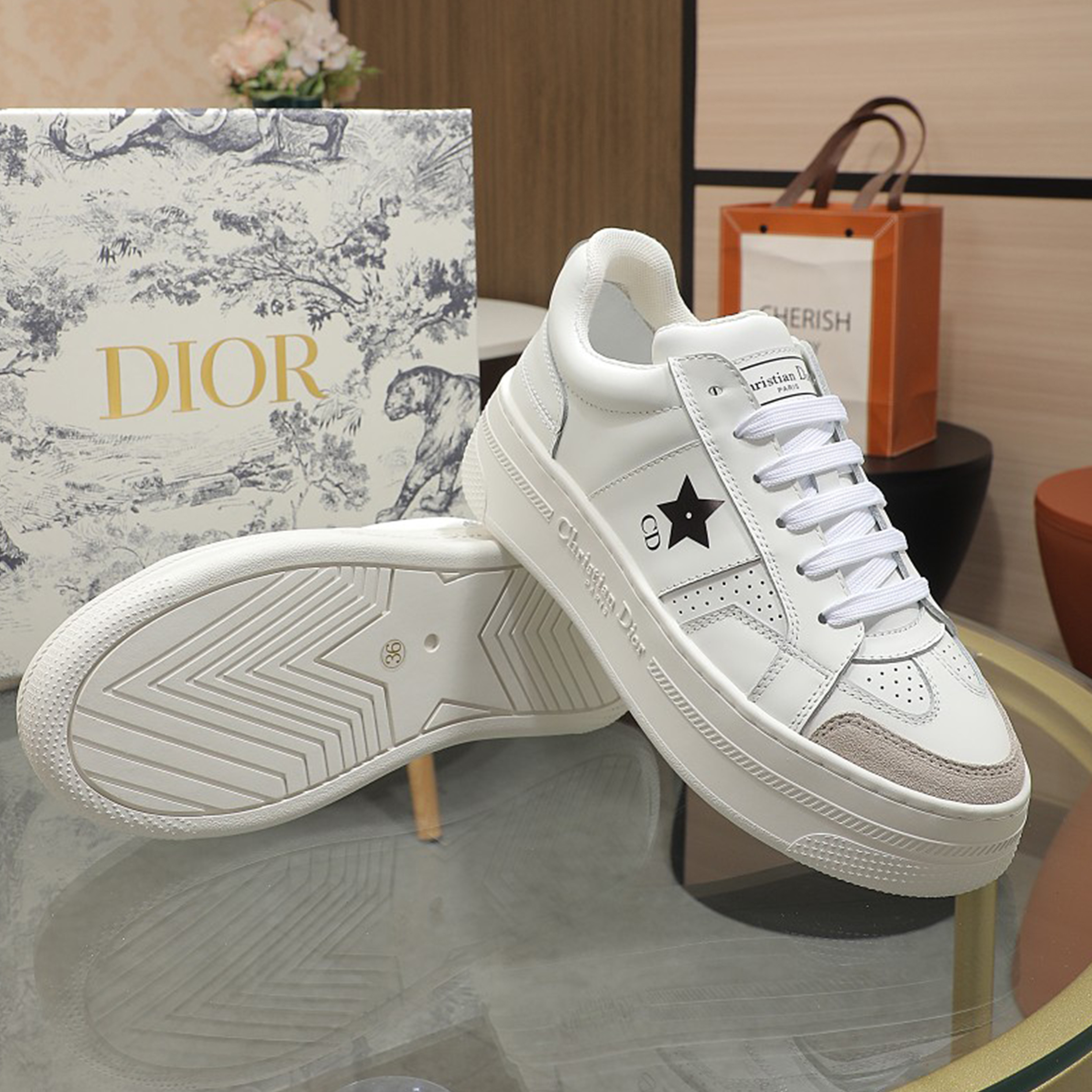 NIGO Dior Star Thick Bottom White Shoes Comfortable Fashion Trend Elegant Versatile Height Increasing Sneakers #nigo71999