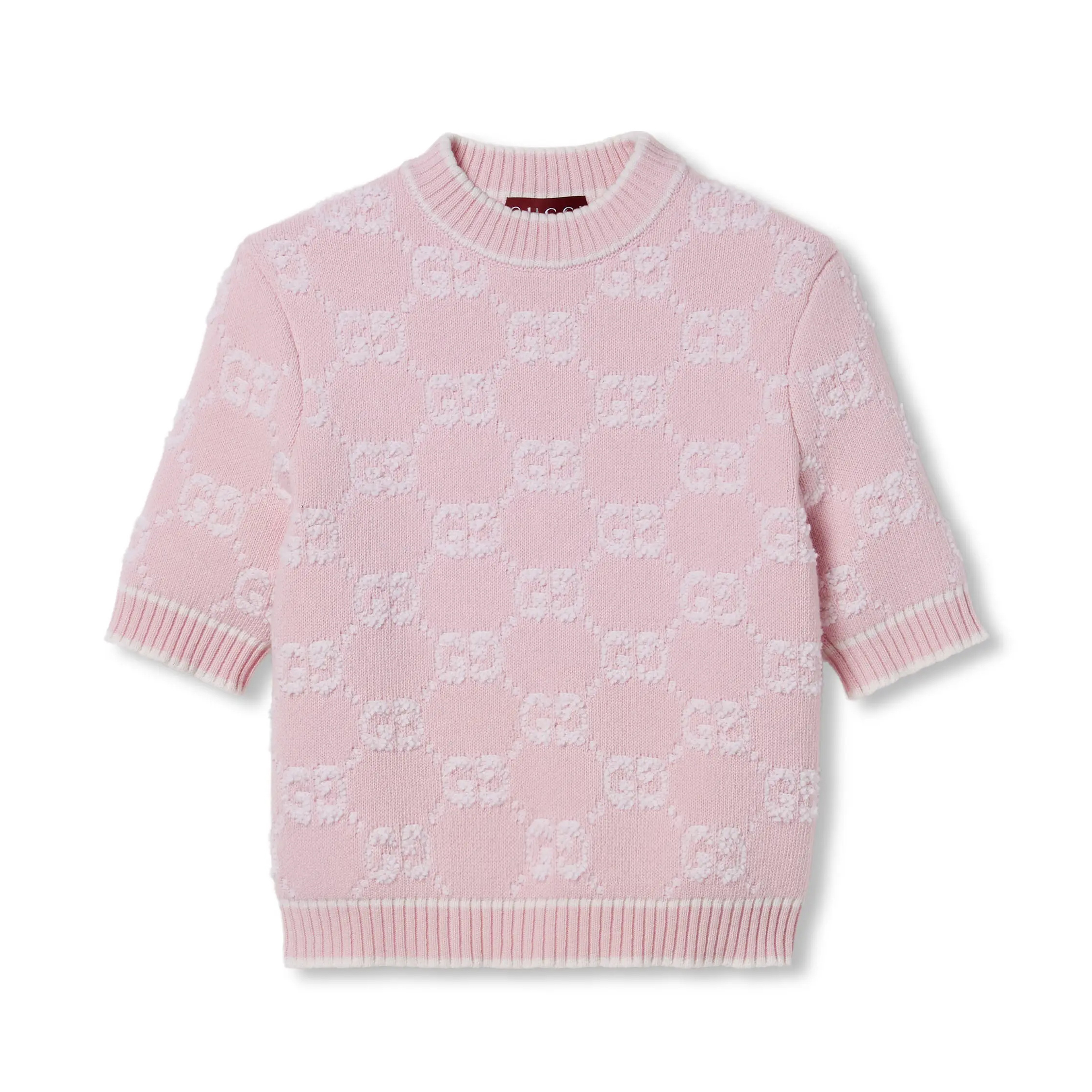 NIGO Gucci Spring Women's Pink Logo Applique Round Neck Short Sleeve Knit T-Shirt #nigo75325