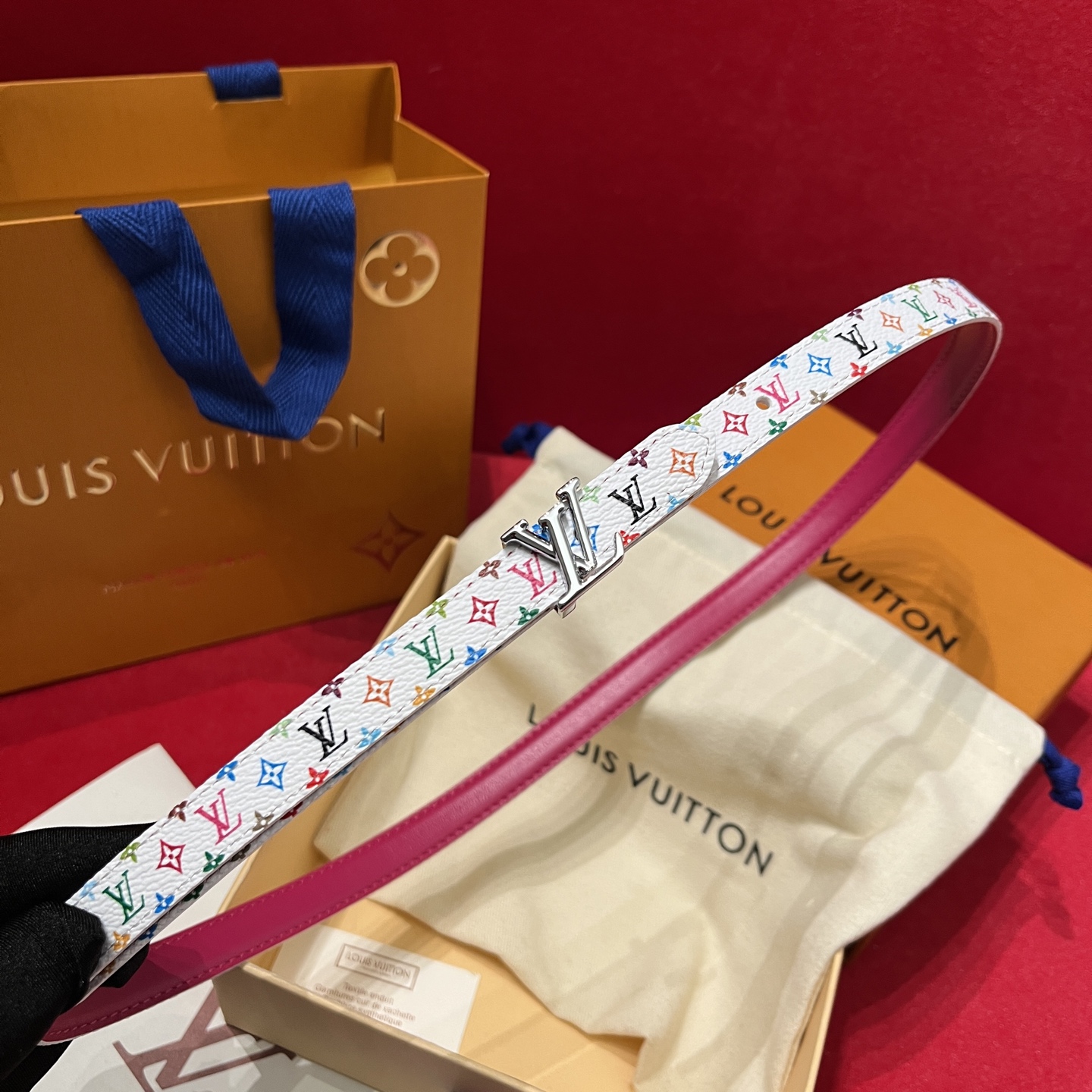 NIGO Louis Vuitton Women's Colorful Letter Printed Leather 1.5cm Reversible Belt #nigo75336