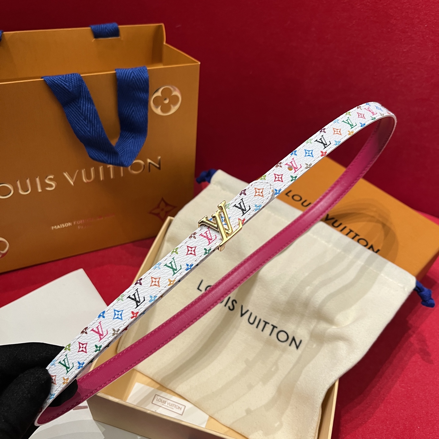 NIGO Louis Vuitton Women's Colorful Letter Printed Leather 1.5cm Reversible Belt #nigo75336