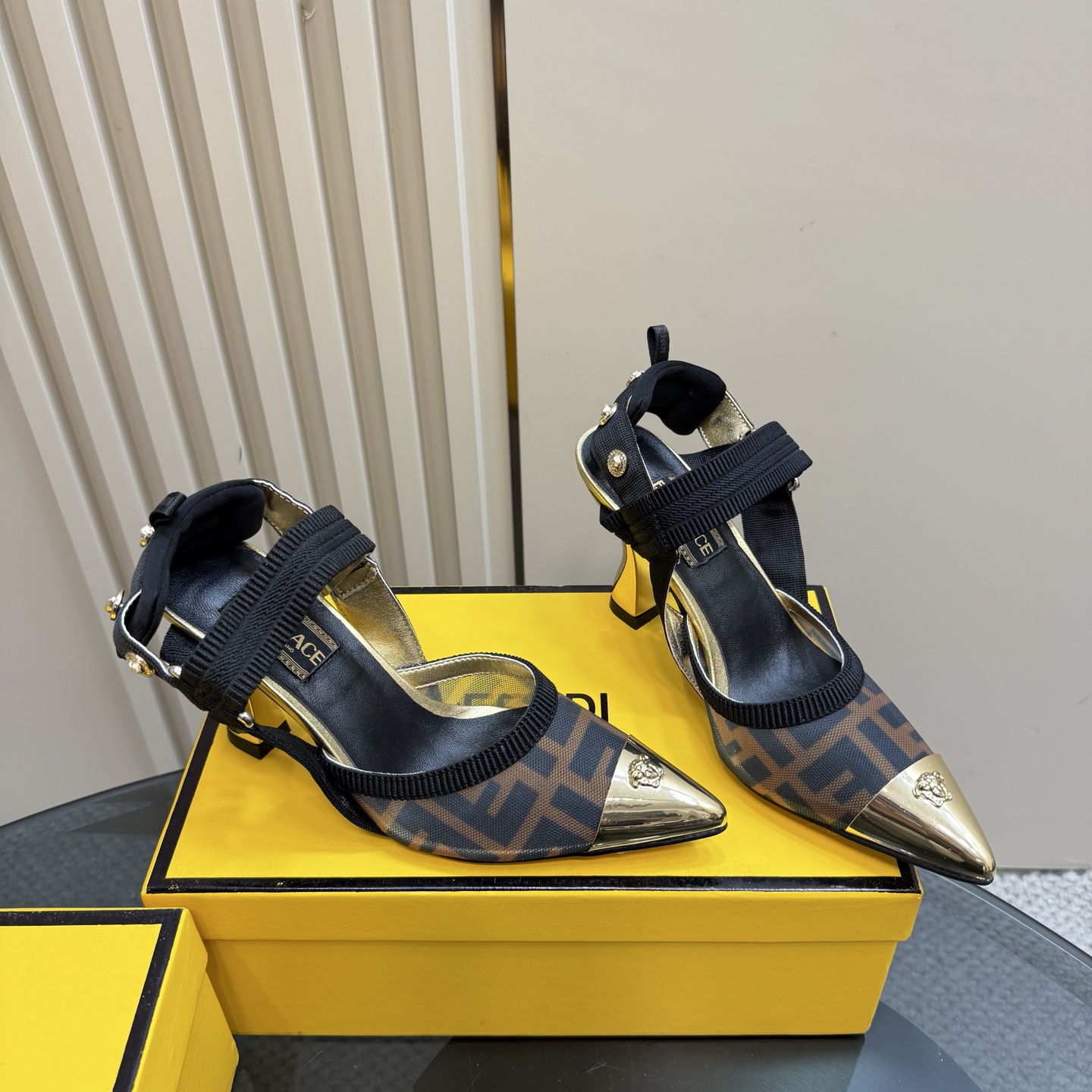 NIGO Fendi Women's Summer Mesh Leather Chunky Heeled High Heels Sandals Shoes #nigo75339