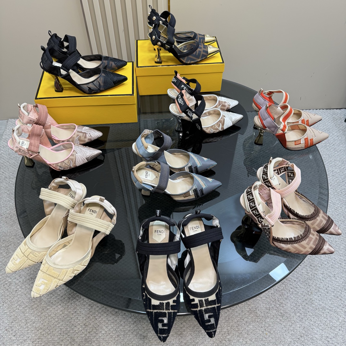 NIGO Fendi Women's Summer Mesh Leather Chunky Heeled High Heels Sandals Shoes #nigo75339