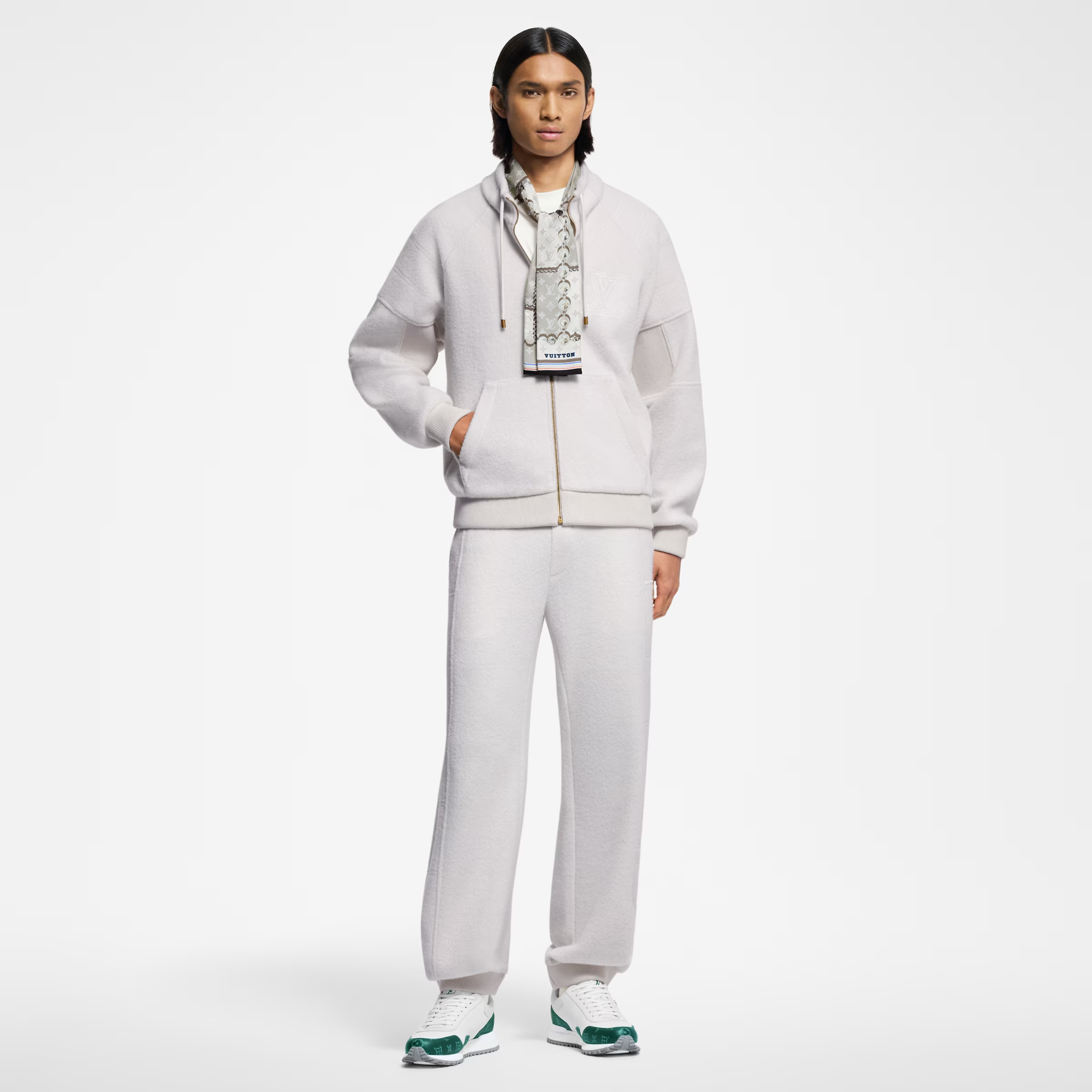 NIGO Louis Vuitton Men's Autumn and Winter Solid Color Wool High Neck Drawstring Zipper Long Sleeve Jacket Elastic Waist Drawstring Pants Suit Set #nigo75349