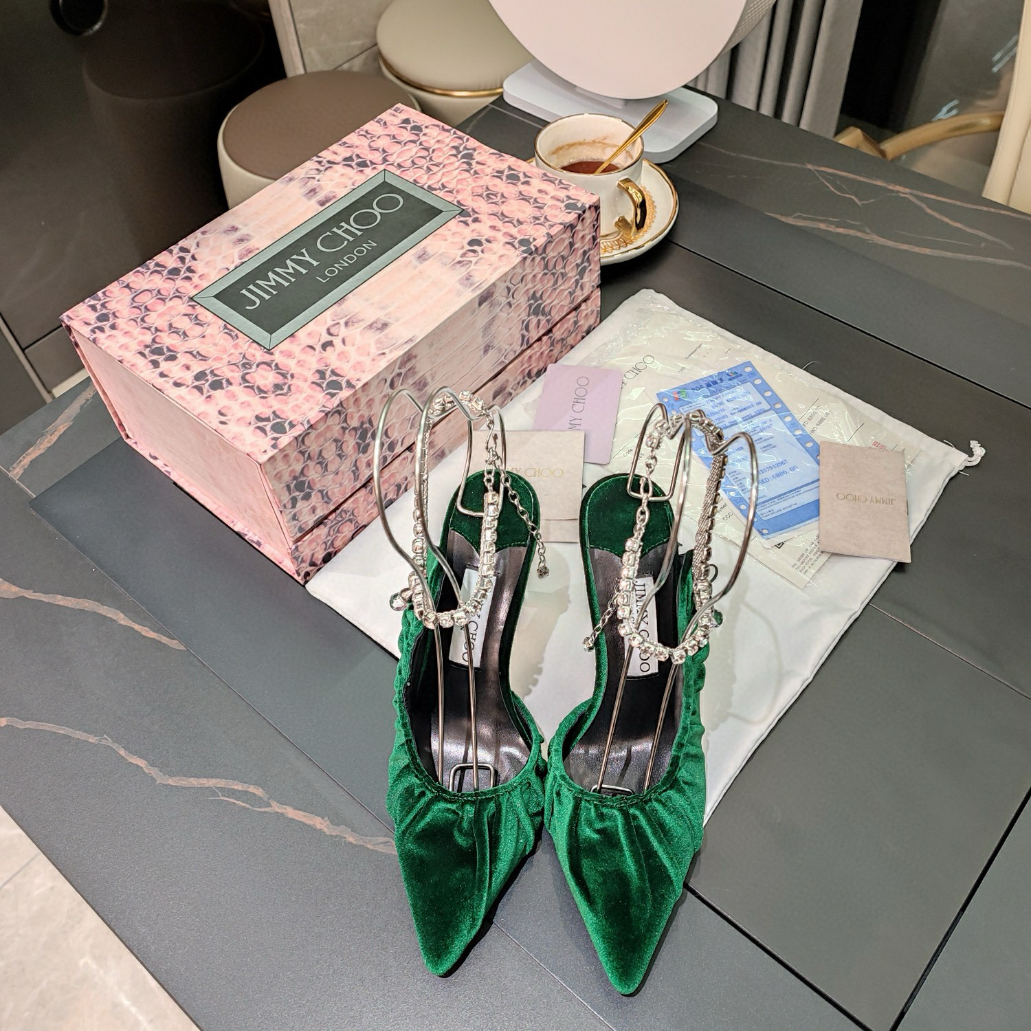 NIGO JIMMY CHOO Women's Summer Crystal Chain 16cm High Heel Sandals Shoes #nigo75347