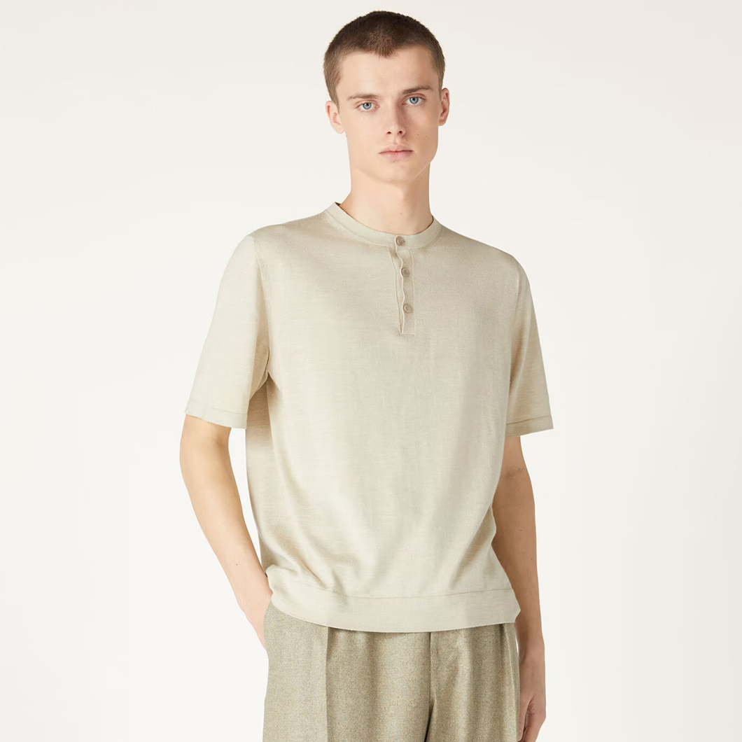NIGO Loro Piana Men's Summer Round Neck Short Sleeve Solid Color Fitted Knit T-Shirt Ngvp #nigo9965