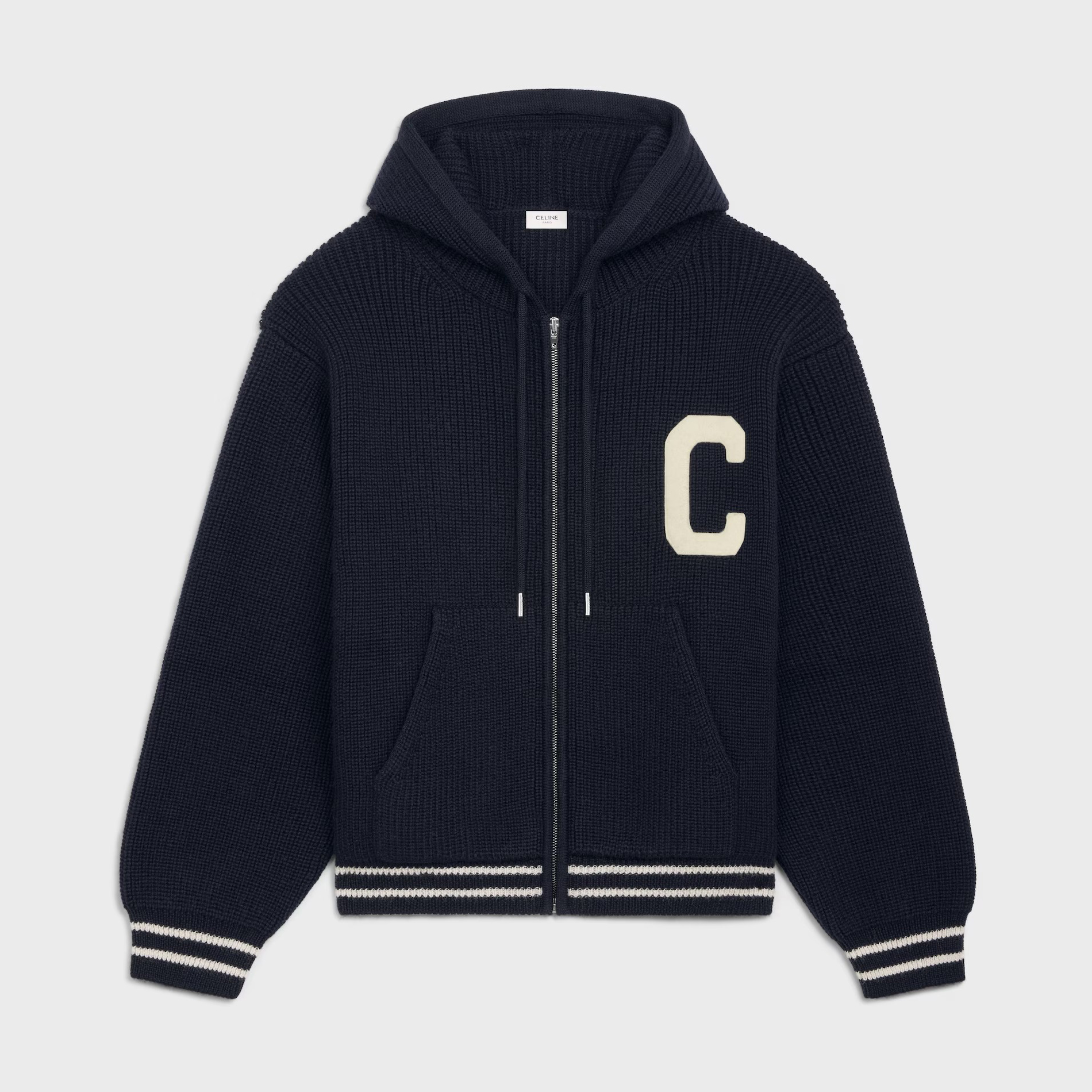 NIGO Celine Men's Spring and Autumn Solid Color Knit Hooded Drawstring Zipper Long Sleeve Jacket #nigo75345