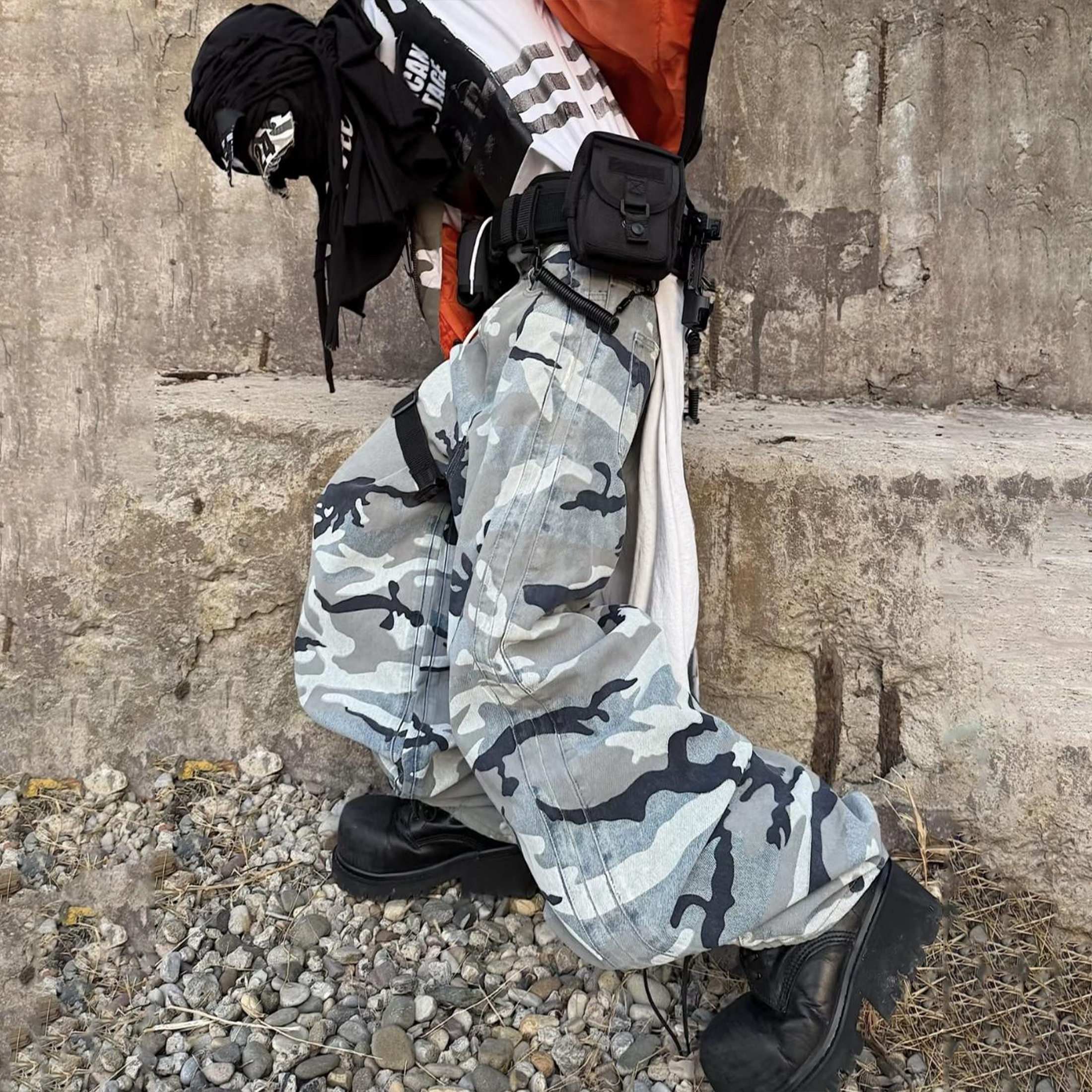 NIGO Vetements Men's Snow Camouflage Blue Baggy Jeans Loose Casual Denim Pants High Street Fashion Trend Design Trousers Ngvp #nigo9989