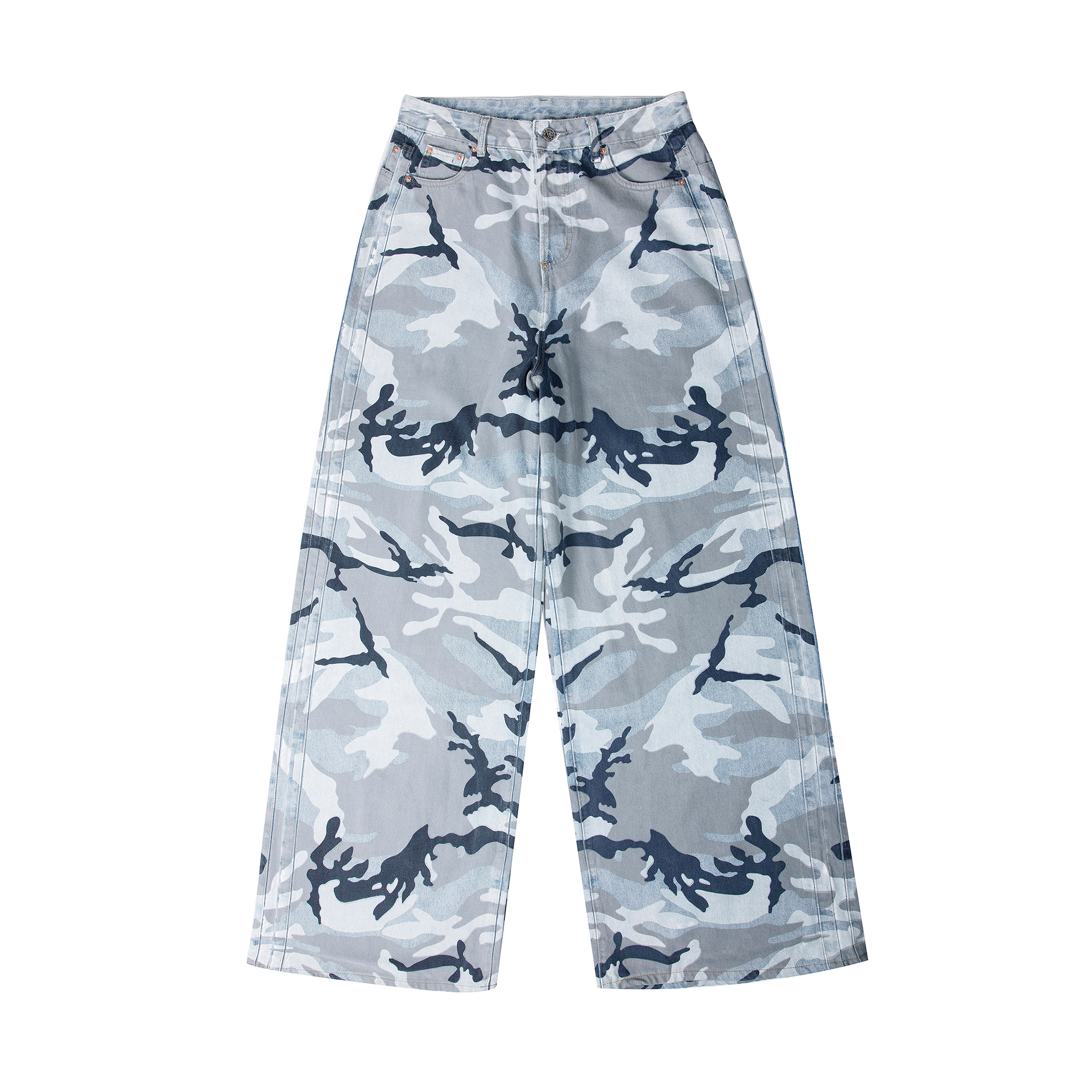 NIGO Vetements Men's Snow Camouflage Blue Baggy Jeans Loose Casual Denim Pants High Street Fashion Trend Design Trousers Ngvp #nigo9989