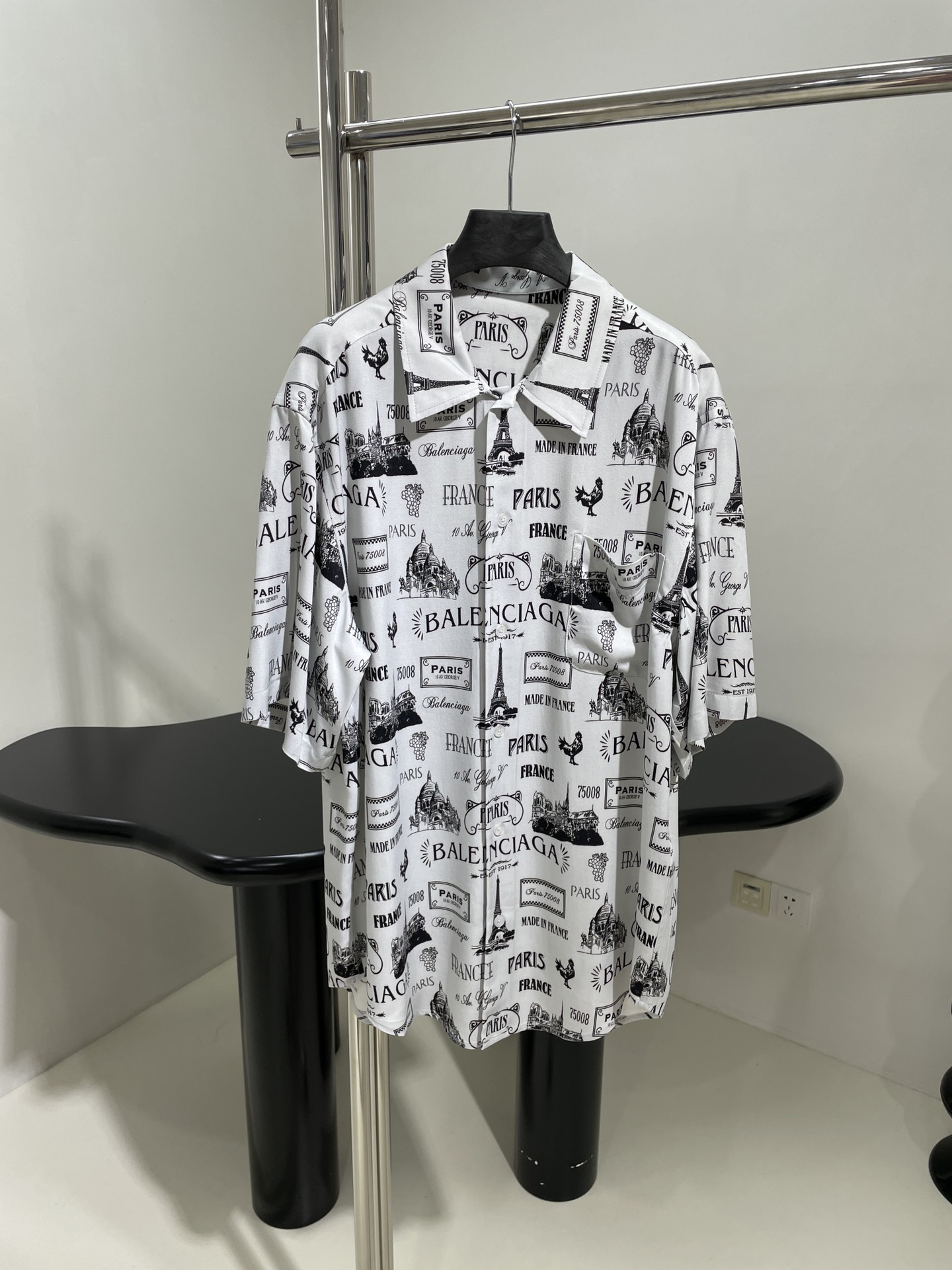 NIGO Balenciaga Men's And Women's Summer Gray Monogrammed Printed Single Breasted Short Sleeved Shirt #nigo75353