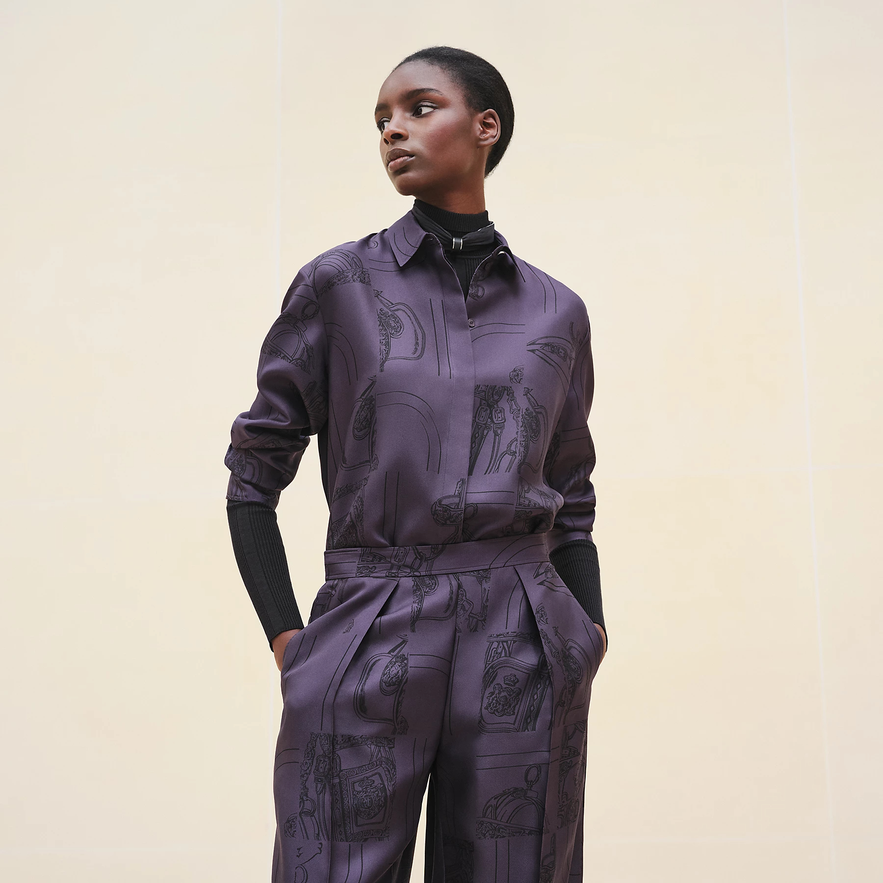 NIGO Hermes Women's Purple Temperament Printed Shirt Spring And Autumn Lapel Single-breasted Elegant Chic Tops Ngvp #nigo9991