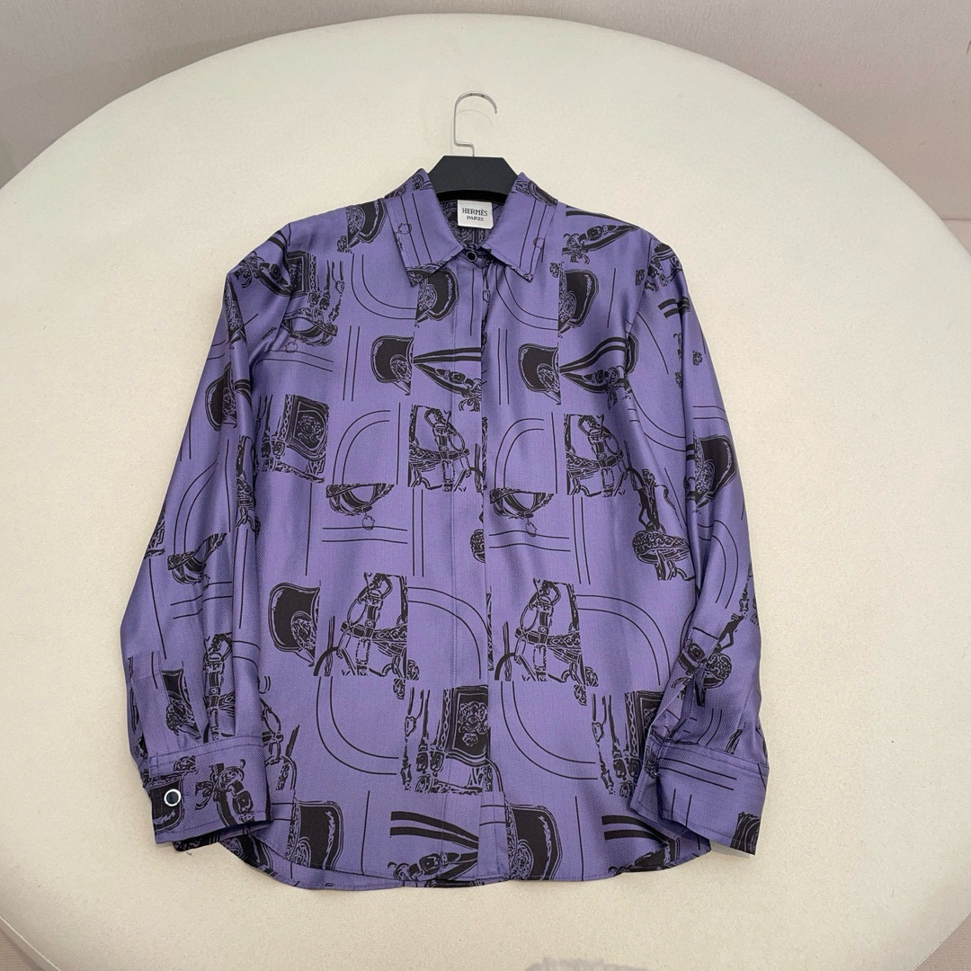 NIGO Hermes Women's Purple Temperament Printed Shirt Spring And Autumn Lapel Single-breasted Elegant Chic Tops Ngvp #nigo9991