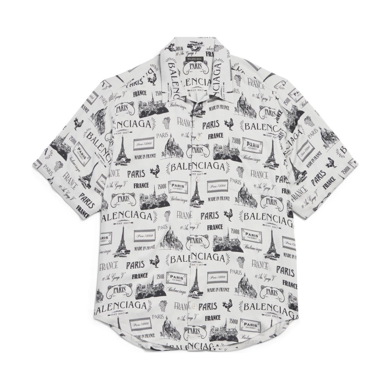 NIGO Balenciaga Men's And Women's Summer Gray Monogrammed Printed Single Breasted Short Sleeved Shirt #nigo75353