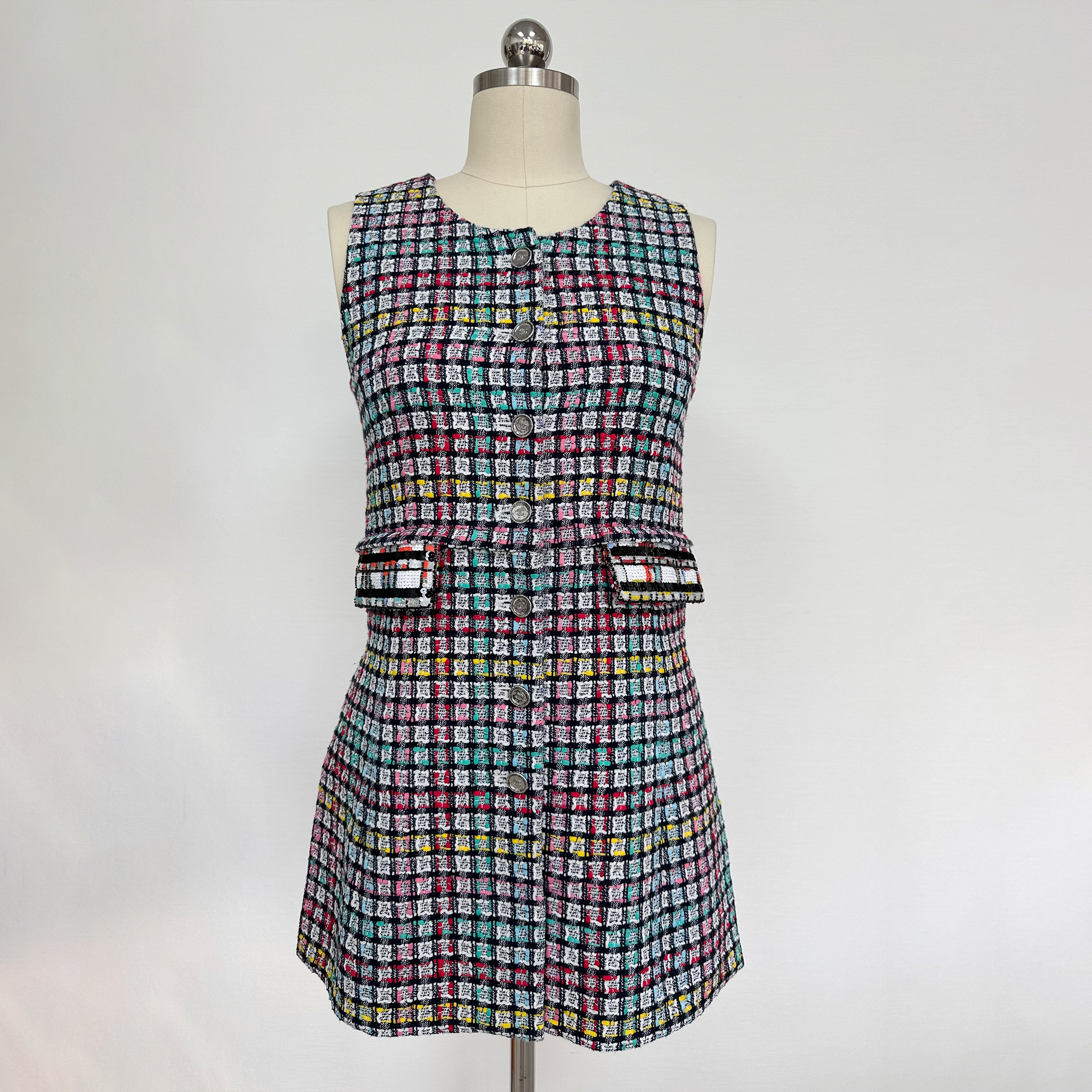 NIGO Chanel Women's Colorful Plaid Dress Spring And Summer Sleeveless Tweed Skirt Top Lined 100% Silk Fashion Temperament Dresses Ngvp #nigo9992