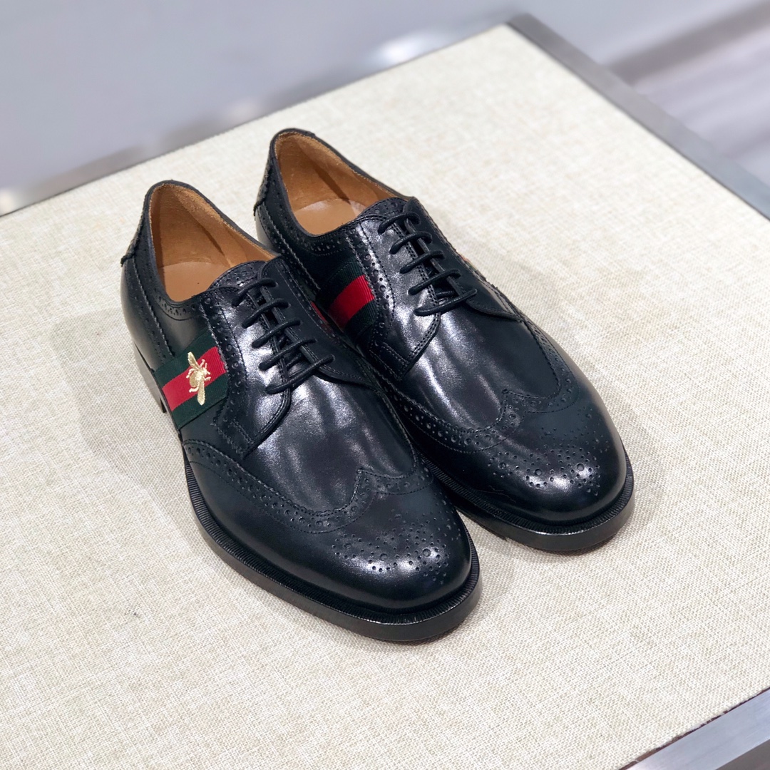 NIGO Gucci Men's Spring and Autumn Solid Color Leather Low Top Lace-up Loafers Shoes #nigo75372