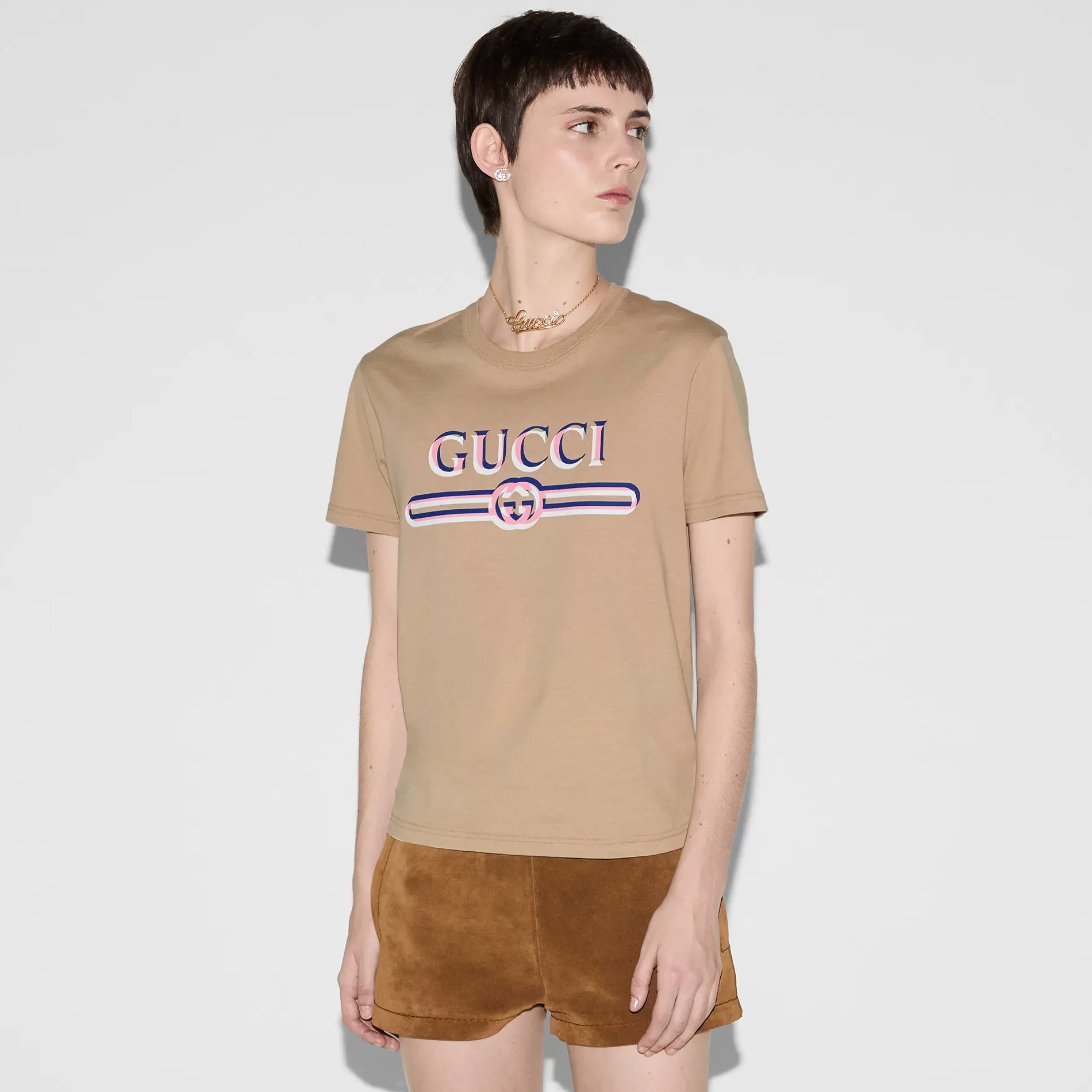 NIGO Gucci Women's Summer Solid Color Letter Printed Plain Knit Round Neck Short Sleeve T-Shirt #nigo75366