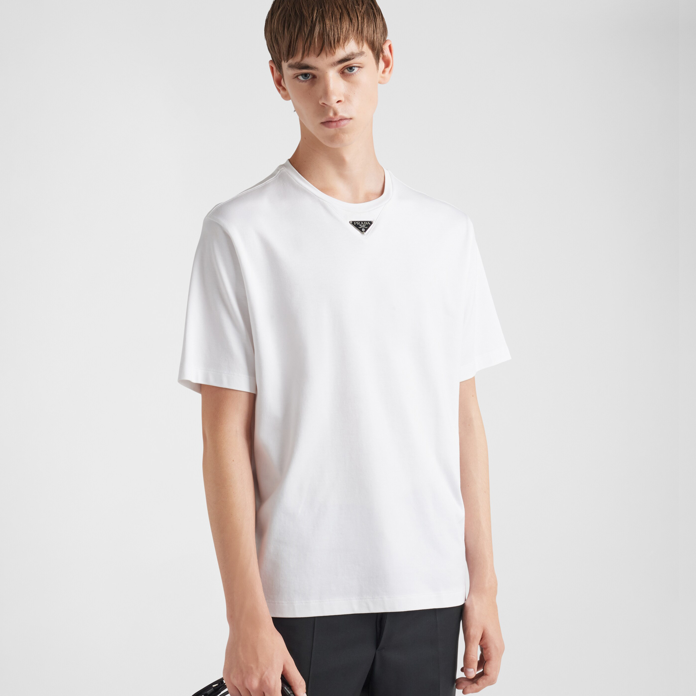NIGO Prada Men's Summer Solid Color Triangle Logo Logo Round Neck Cotton Short Sleeve T-Shirt #nigo75379