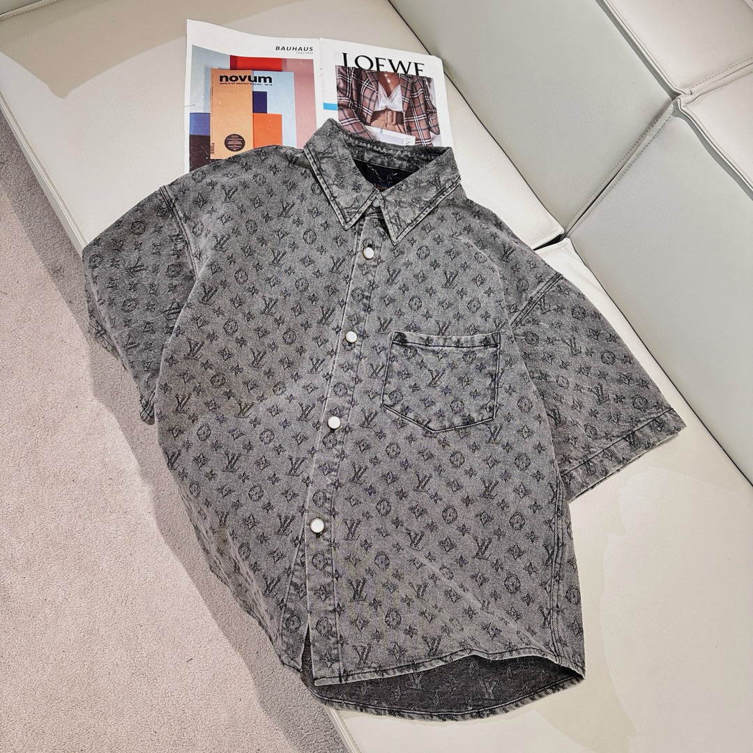 NIGO Louis Vuitton Men's Summer Letter Print Solid Color Single Breasted Short Sleeved Denim Jacket Casual Jeans Suit Set #nigo75374