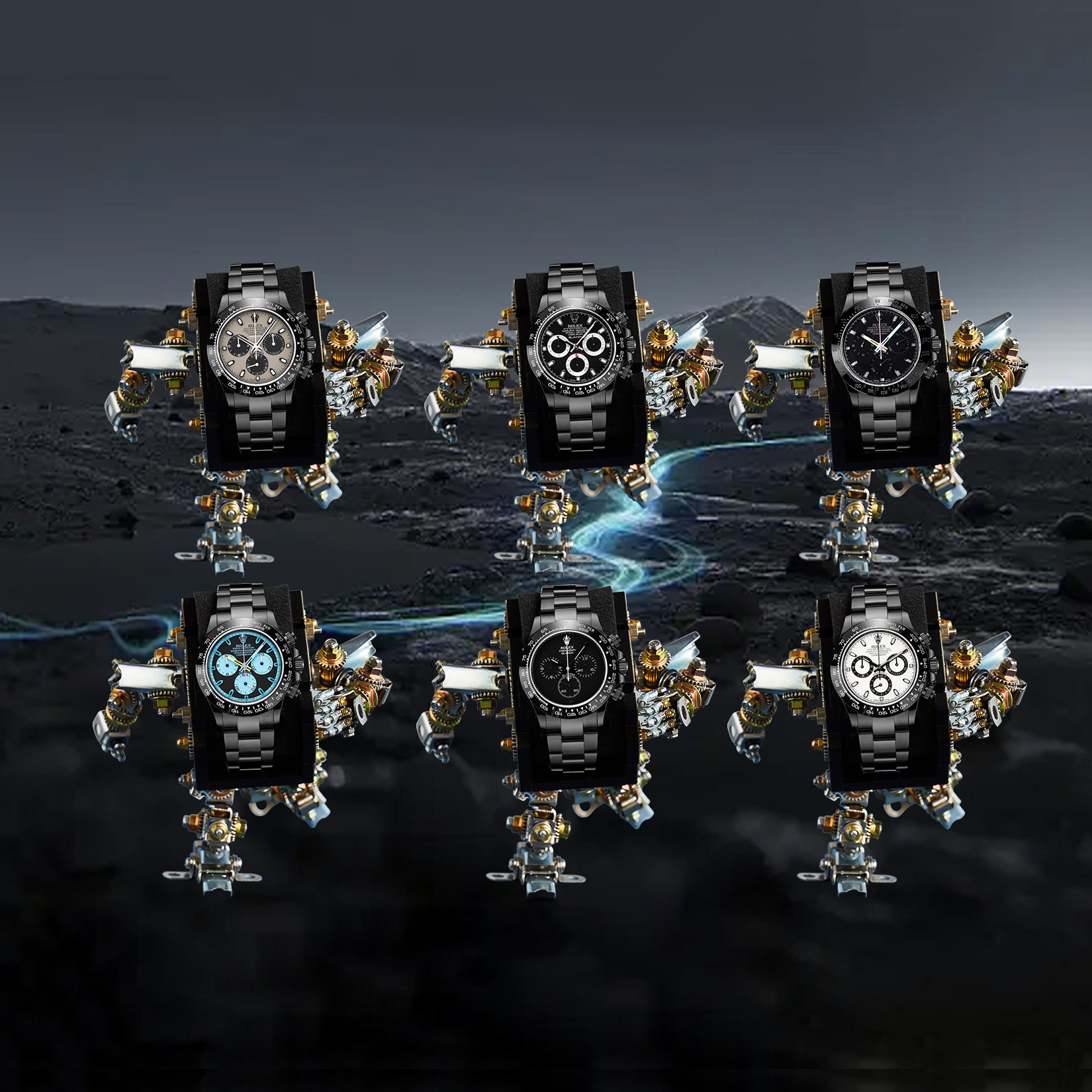 NIGO Rolex Men's Automatic Movement Modified Punk Robot Black Strap Mechanical Watch #nigo75378