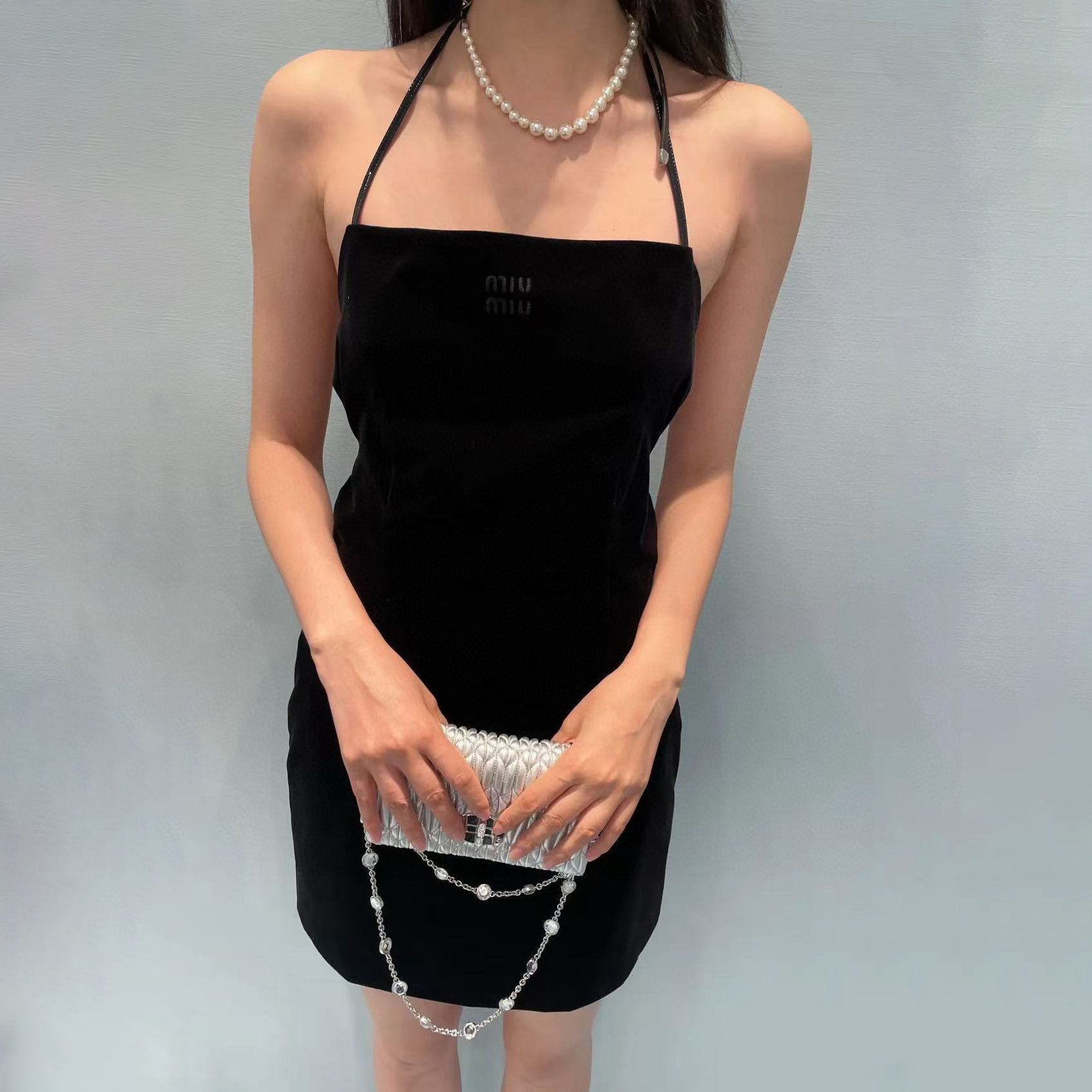 NIGO MiuMiu Women's Summer Embroidered Letter Logo Solid Color Stretch Velvet Sleeveless Dresses #nigo75386