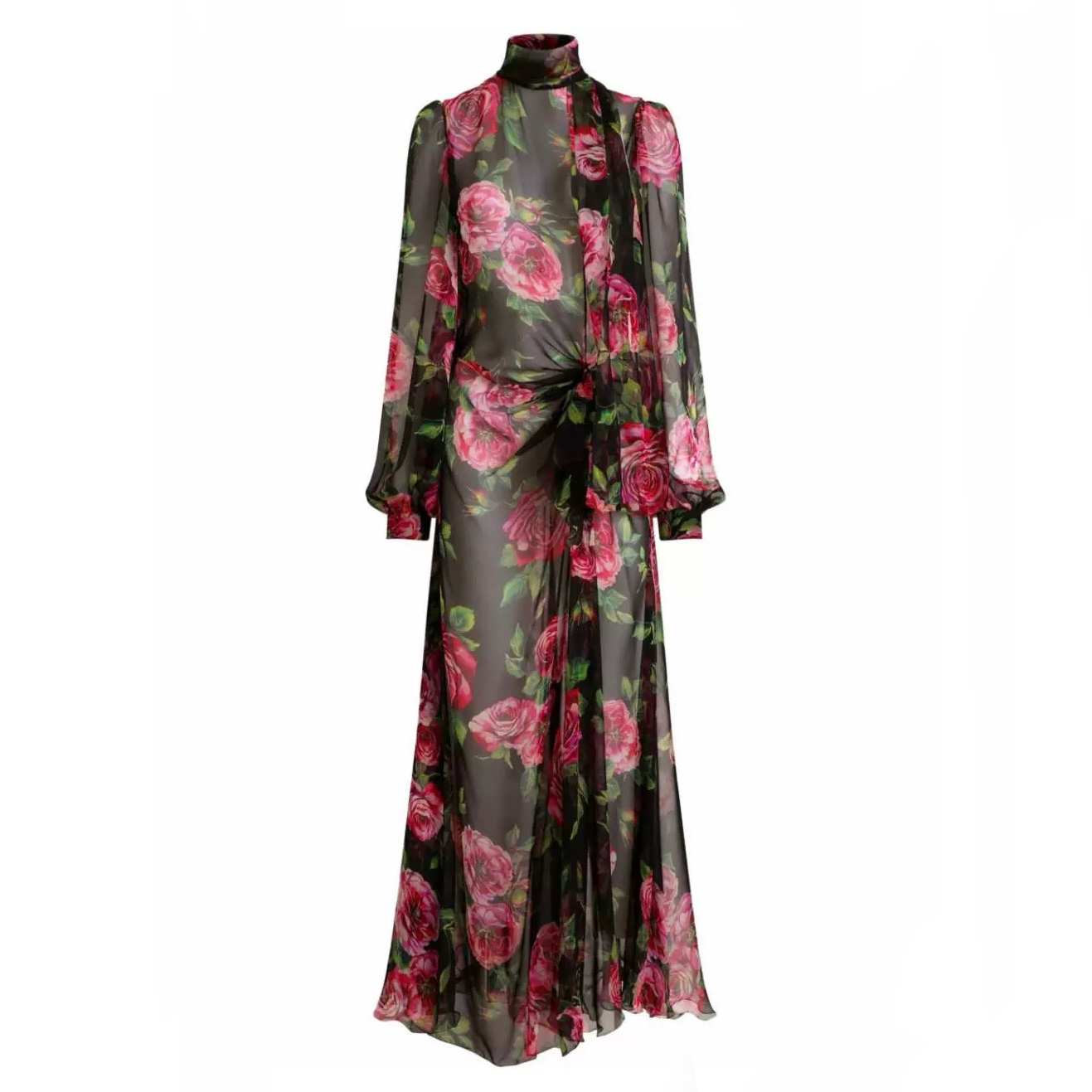 NIGO Dolce&Gabbana Women's Summer Floral Printed Half High Neck Tie Mid-Length Silk Long Sleeve Dresses Ngvp #nigo9996
