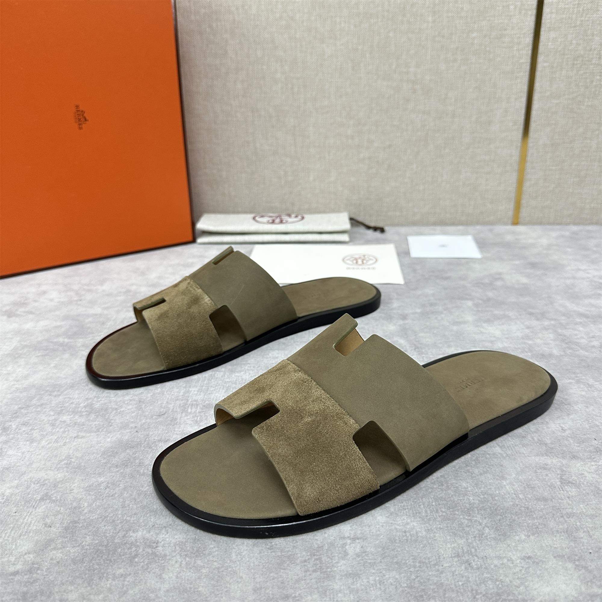 NIGO Hermes Men's Summer Solid Color Suede Round Toe H Leather Slippers Sandals Shoes #nigo75391