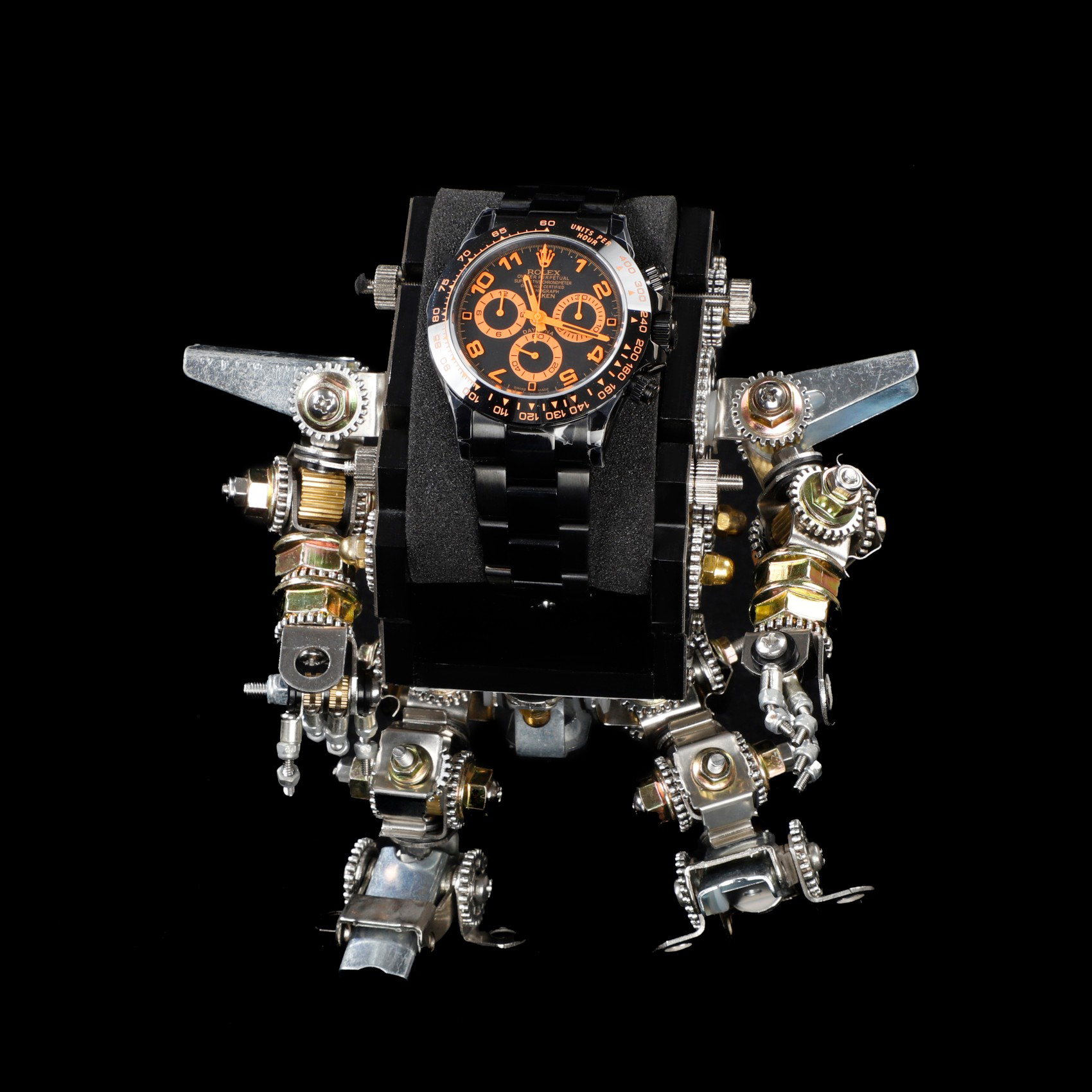 NIGO Rolex Men's Automatic Movement Modified Punk Robot Black Strap Mechanical Watch #nigo75378