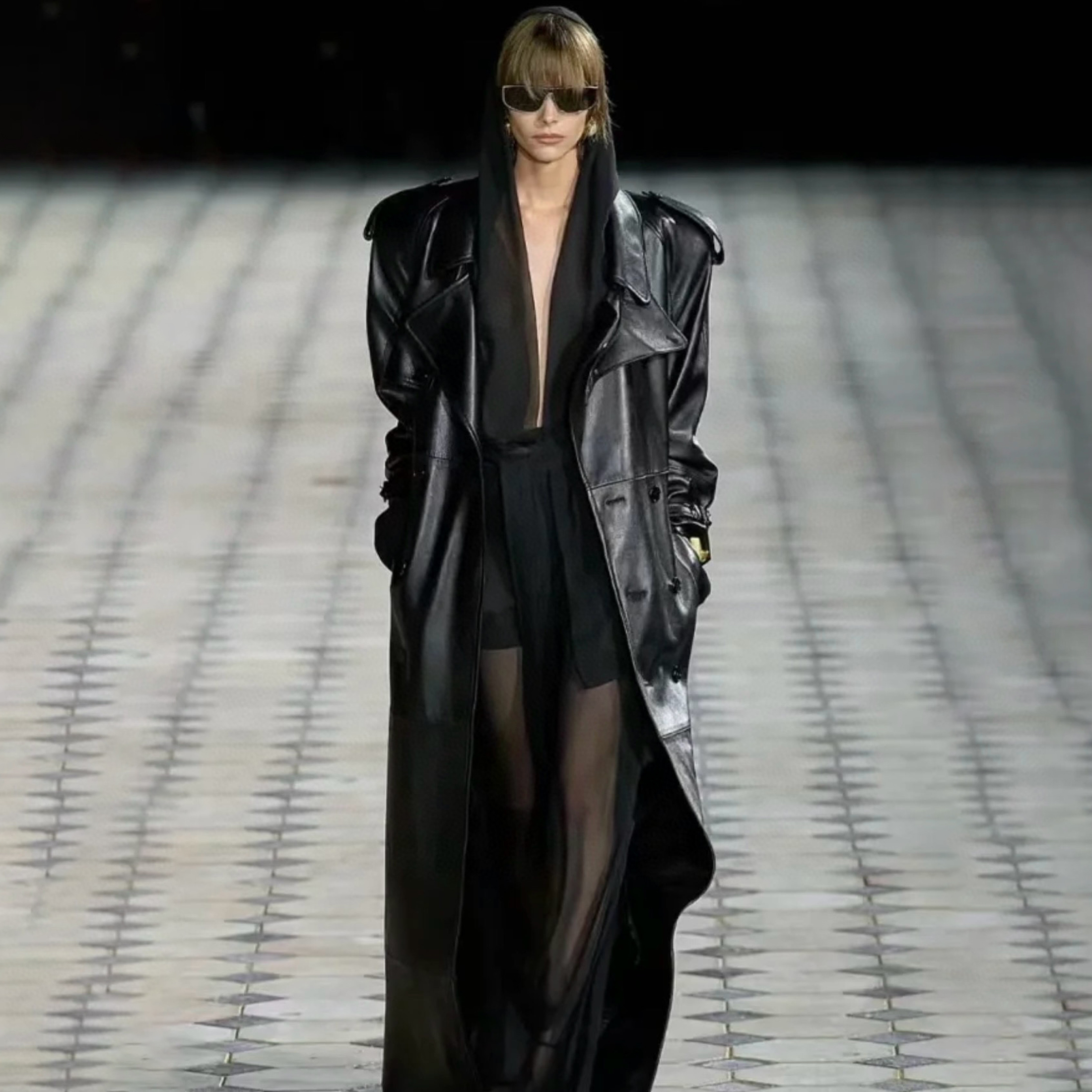 NIGO SAINT LAURENT Women's Ultra-long Leather Jacket Temperament Fashionable And Elegant Luxury Belt Trench Coat Spring And Fall Lapel Long-sleeved Loose Jacket Ngvp #nigo9999