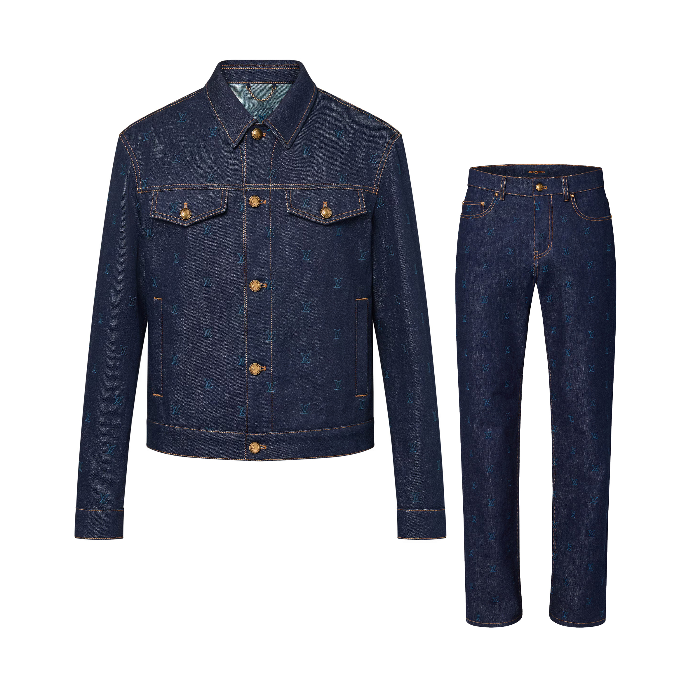 NIGO Louis Vuitton Men's Spring And Autumn Logo Embroidery Color Line Single Breasted Denim Long Sleeved Jacket Jeans Pants Set Suit #nigo75393