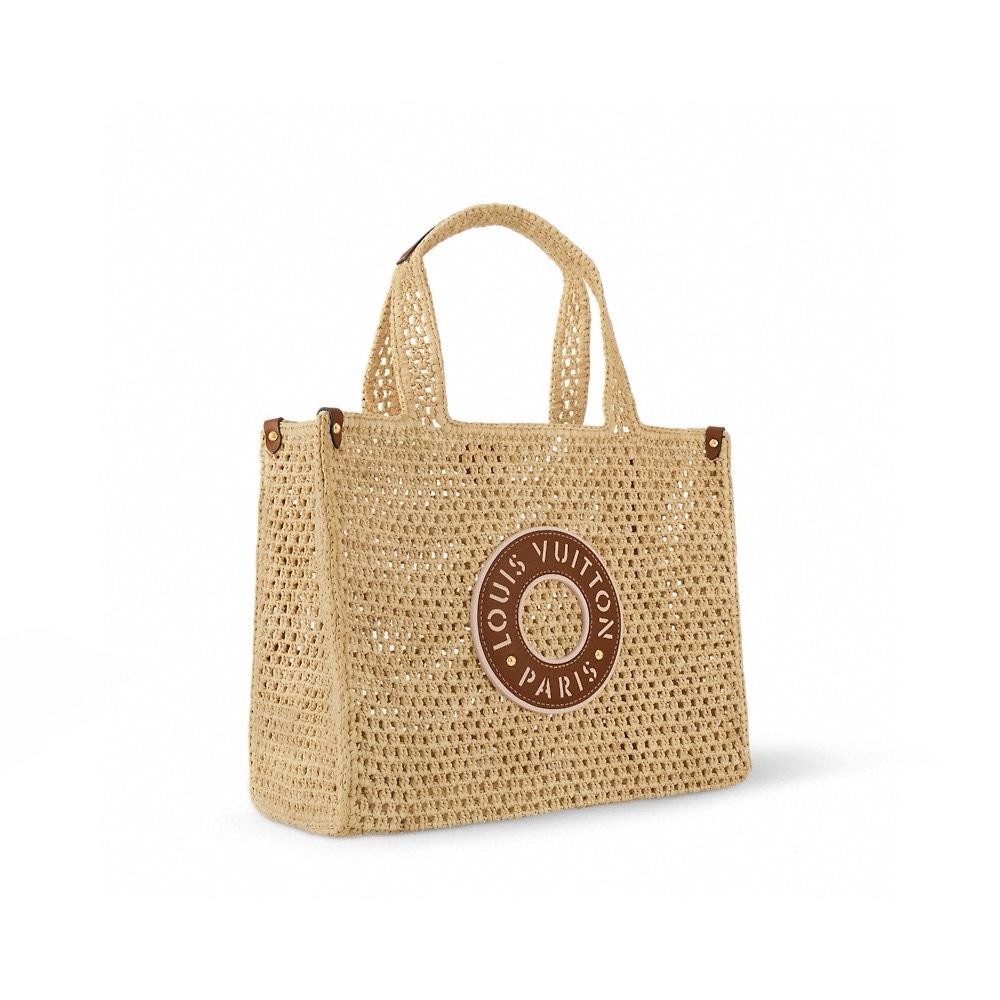 NIGO Louis Vuitton ONTHEGO Women's Solid Color Letter Logo Leather Patch Natural Raffia Shopper Handbag Tote Bag Bags #nigo75397