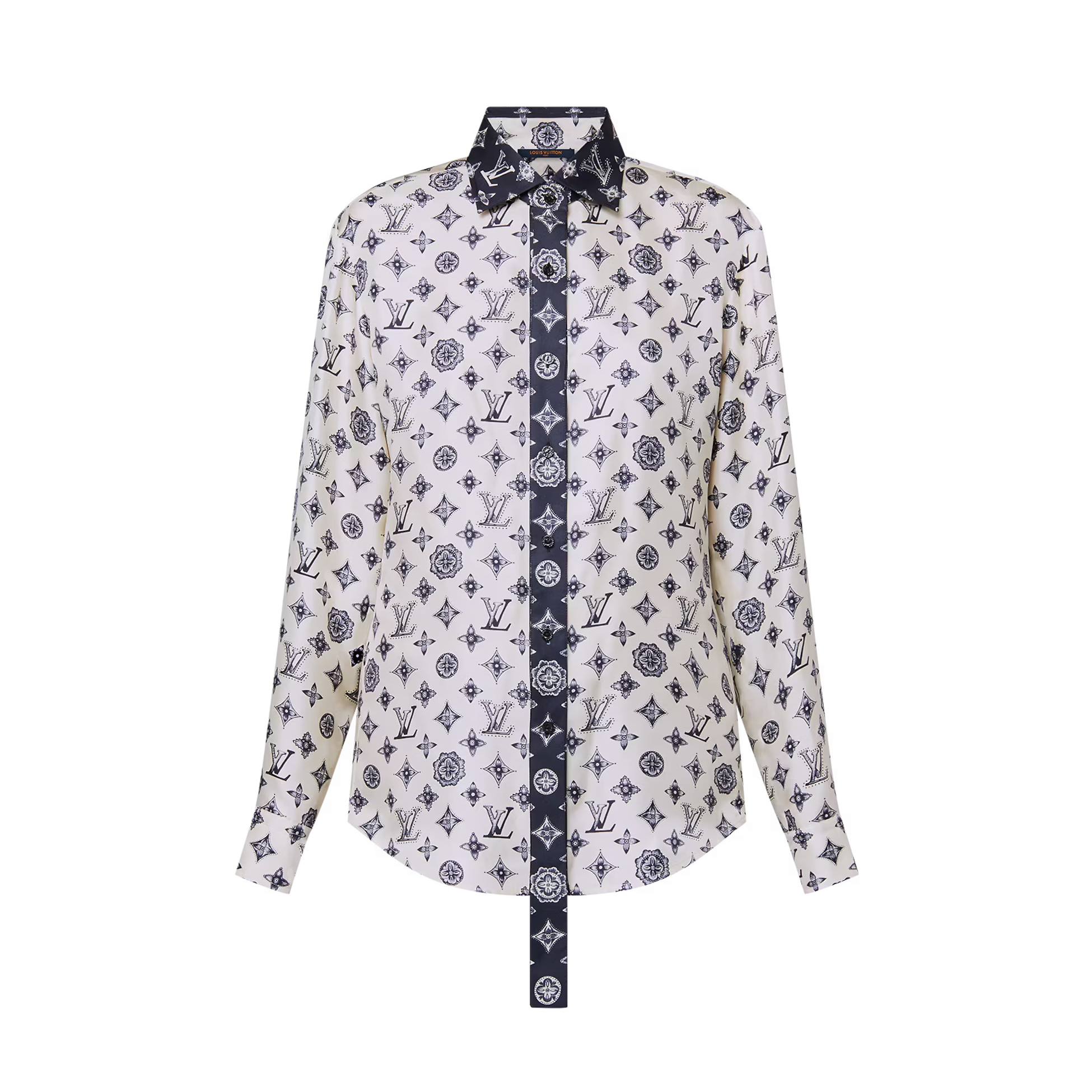 NIGO Louis Vuitton Women's Summer Letter Logo Print Twill Silk Solid Color Long Sleeve Shirt #nigo75394