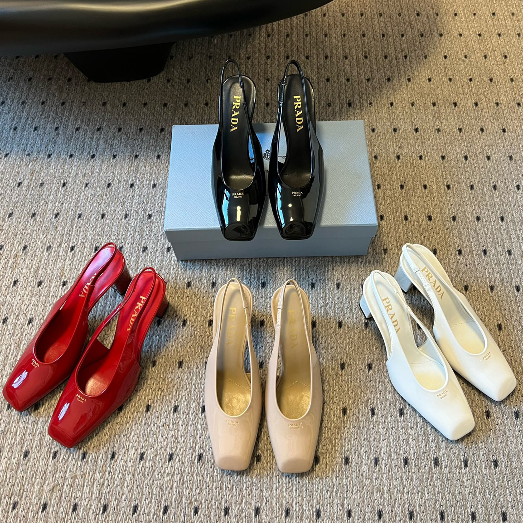 NIGO Prada Women's Elegant Sexy Patent Leather Thick Square Head High Heels Fashion Single Shoes Spring And Summer High-end Sandals Shoes Heel 8.5cm #nigo81114