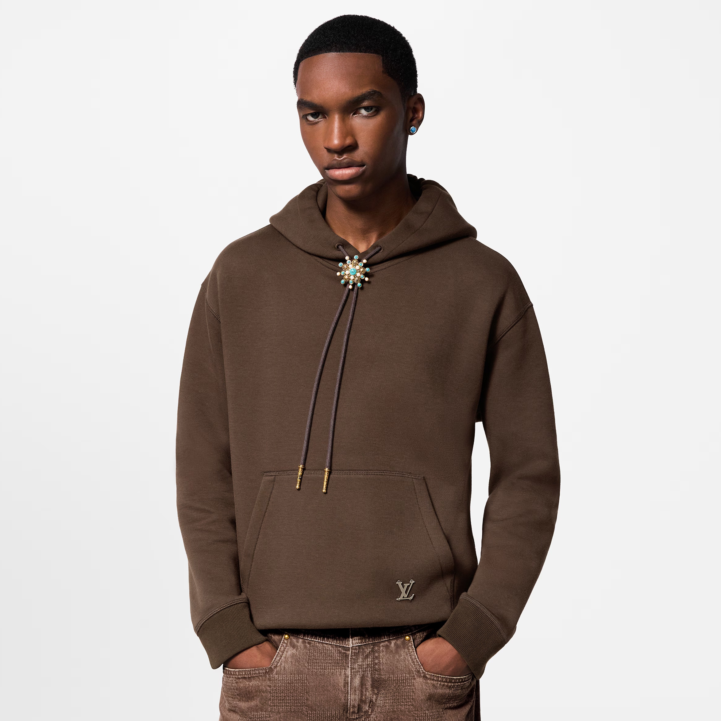NIGO Louis Vuitton Men's Spring & Autumn Solid Color Logo Print Drawstring Hooded Sweatshirt #nigo75431
