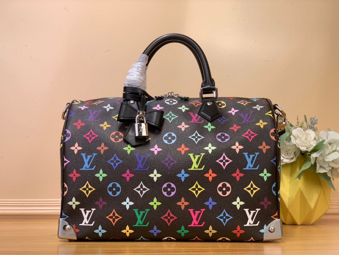 NIGO Louis Vuitton Lv X Tm Speedy Soft 30 Women Solid Color Detachable Adjustable Shoulder Strap Zipper Closure Cow Leather Single Shoulder Crossbody Tote Travel Bag Bags #nigo75433