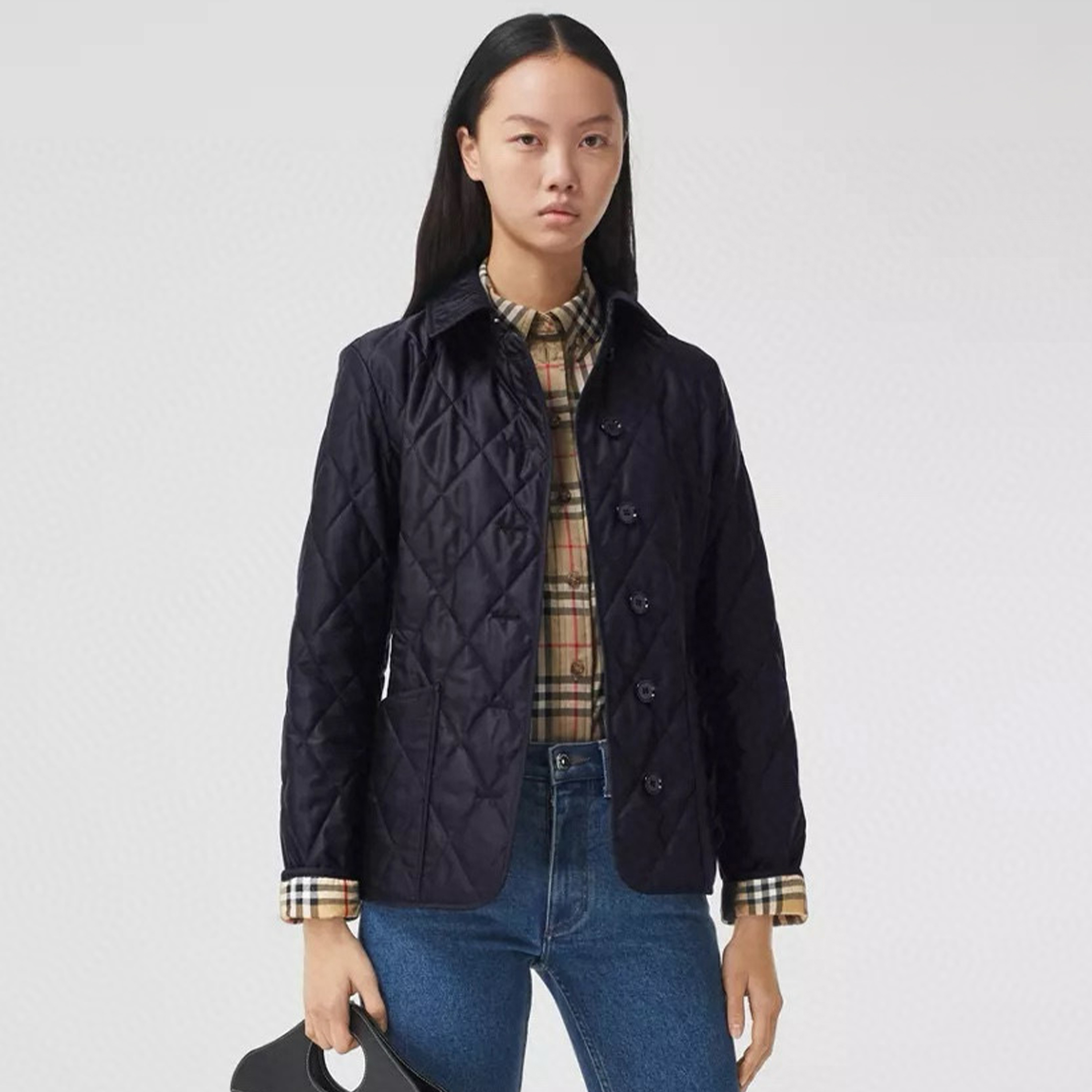 NIGO Burberry Women's Fall And Winter Diamond Quilted Temperature-controlled Slim Jacket Retro Classic Fashion Trend Single-breasted Lapel Coat #nigo81116