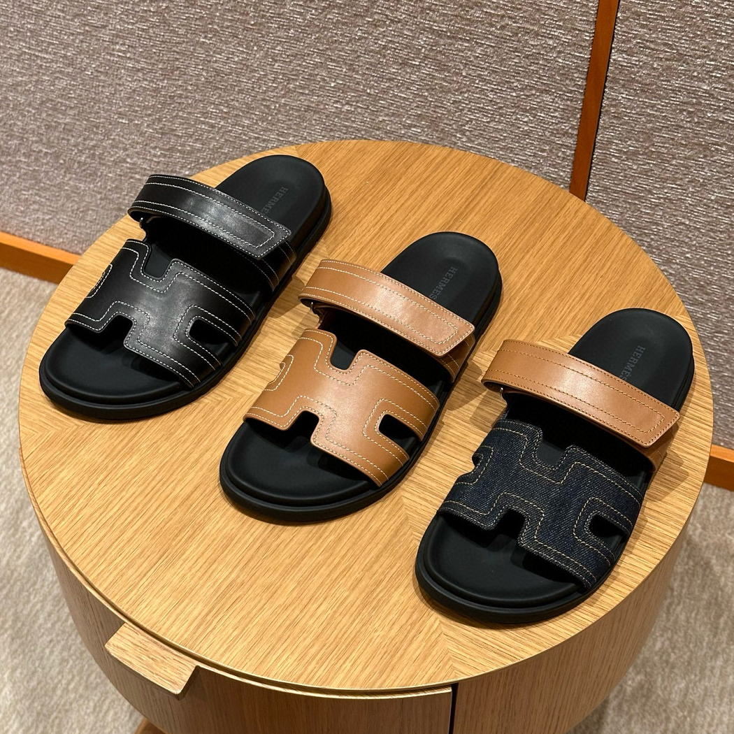 NIGO Hermes Men's Simple Comfortable Velcro Casual Leather Sandals Slippers Shoes #nigo75449