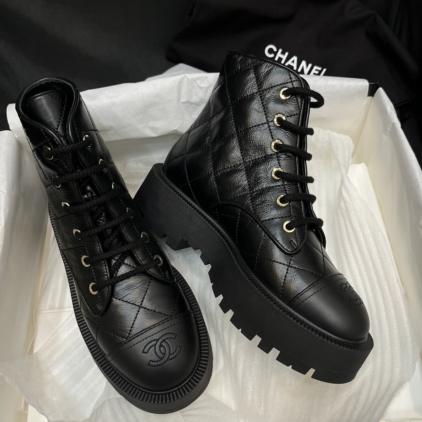 NIGO Chanel Women's Fall And Winter Solid Color Lace-up Mid-calf Thick-soled Knight Boots Shoes #nigo75458