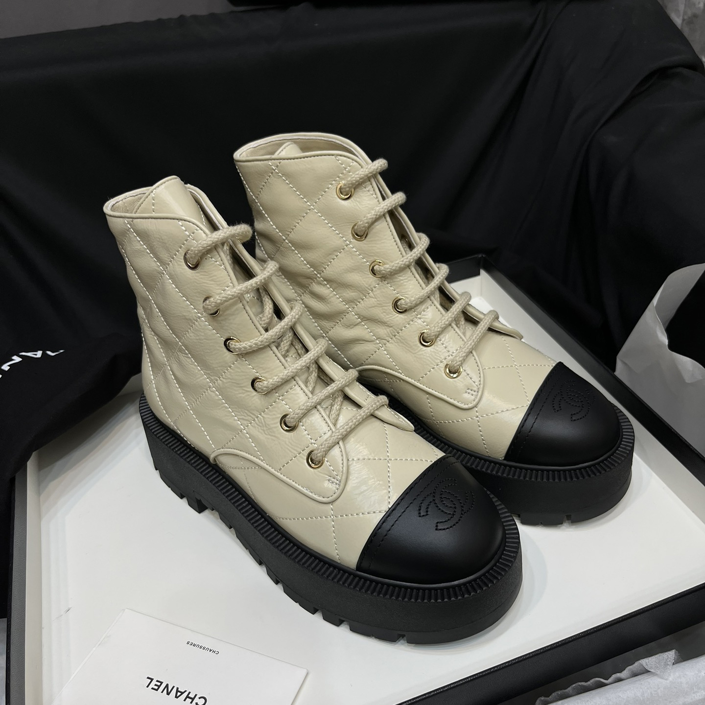 NIGO Chanel Women's Fall And Winter Solid Color Lace-up Mid-calf Thick-soled Knight Boots Shoes #nigo75458