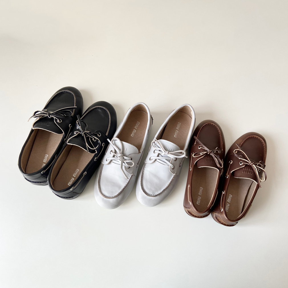 NIGO MiuMiu Women's Spring And Summer Solid Color Round Head Overfoot Low Top Lace Up Loafers Shoes #nigo75441