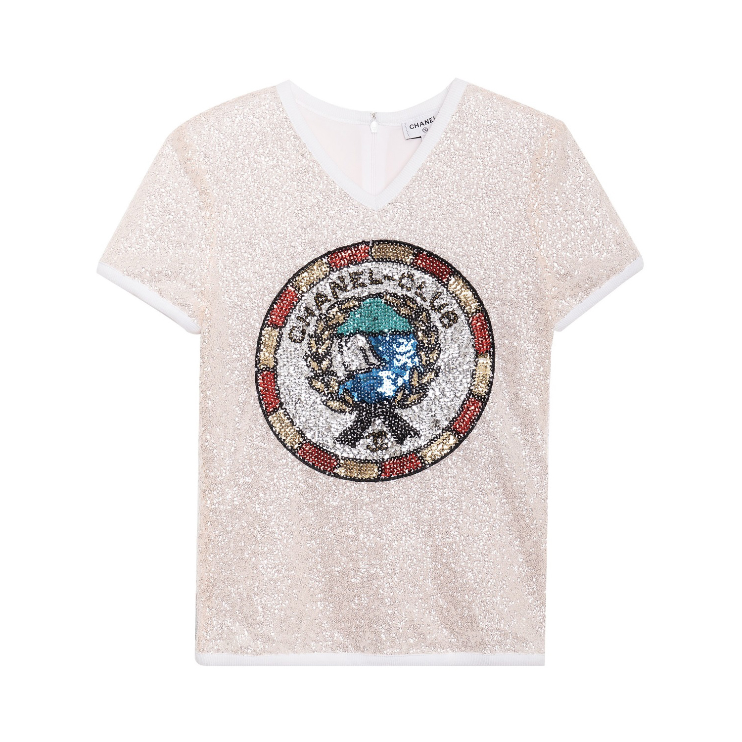 NIGO Chanel Women's Summer Sequins Geometric Pattern Solid Color Round Neck Short Sleeve T-Shirt #nigo75461