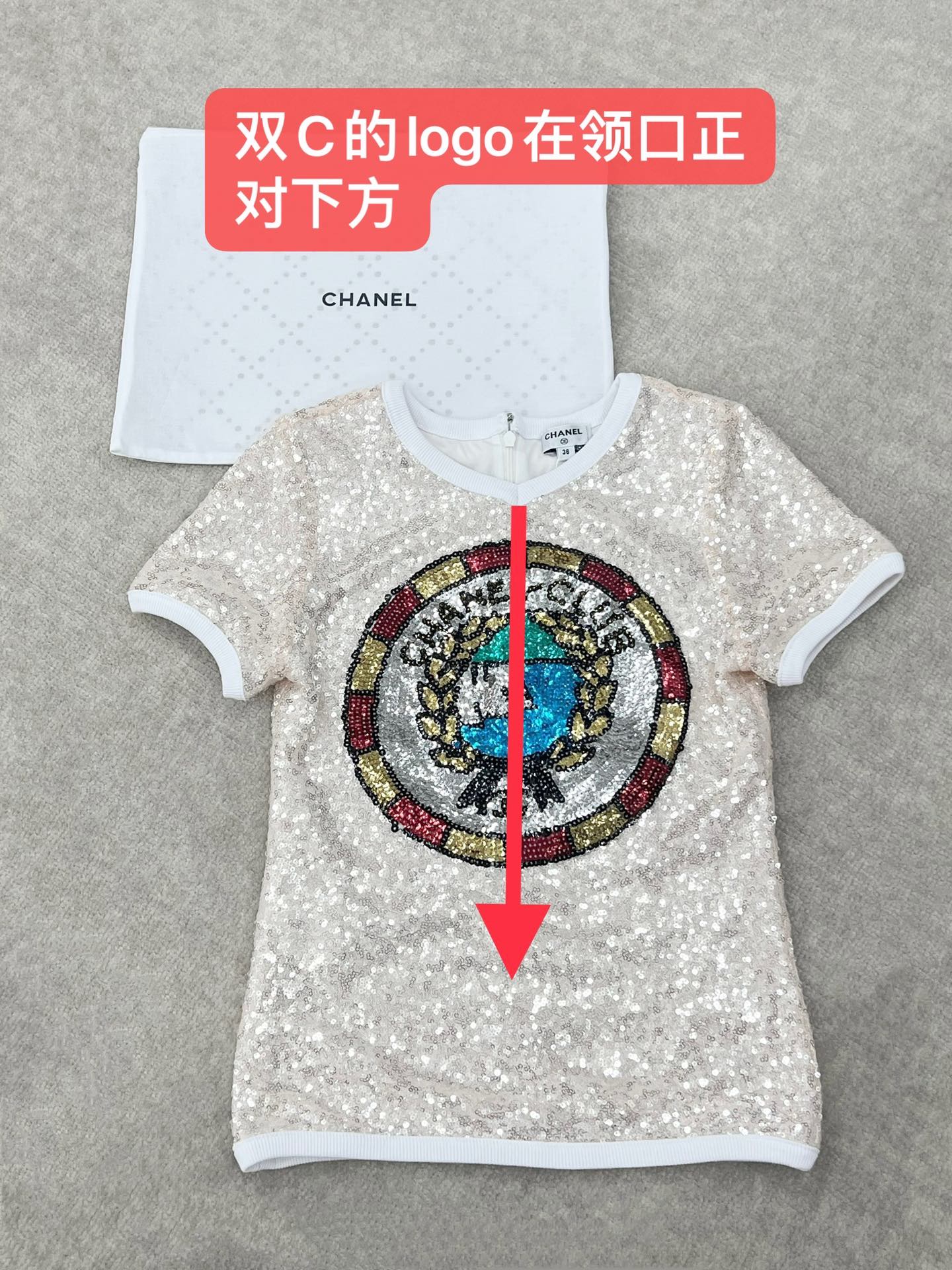 NIGO Chanel Women's Summer Sequins Geometric Pattern Solid Color Round Neck Short Sleeve T-Shirt #nigo75461