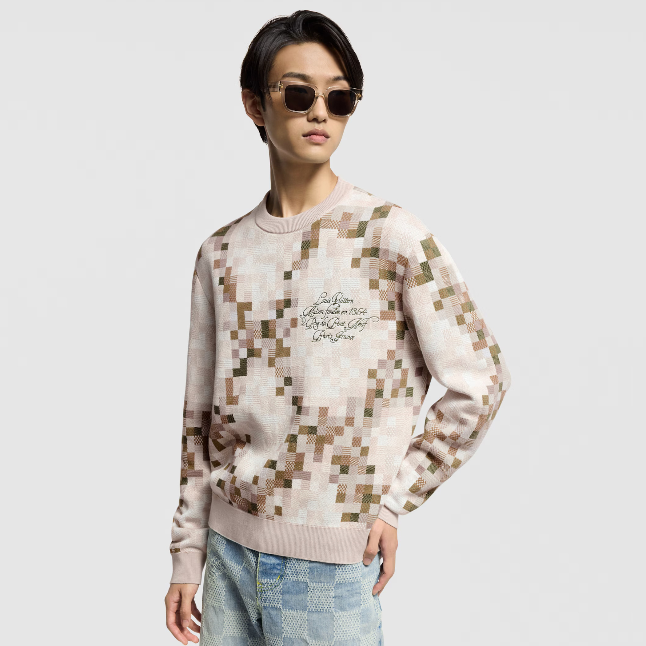 NIGO Louis Vuitton Men's Spring and Autumn Square Printed Round Neck Cotton Long Sleeve Pullover Sweater #nigo75451