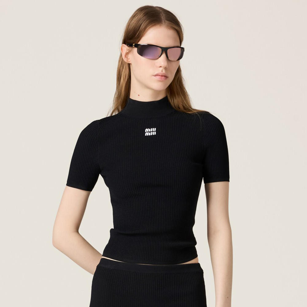 NIGO MiuMiu Women's Spring and Summer Slim Half Plunge Short Sleeve Round Neck Knit Sweater T-shirt #nigo75453