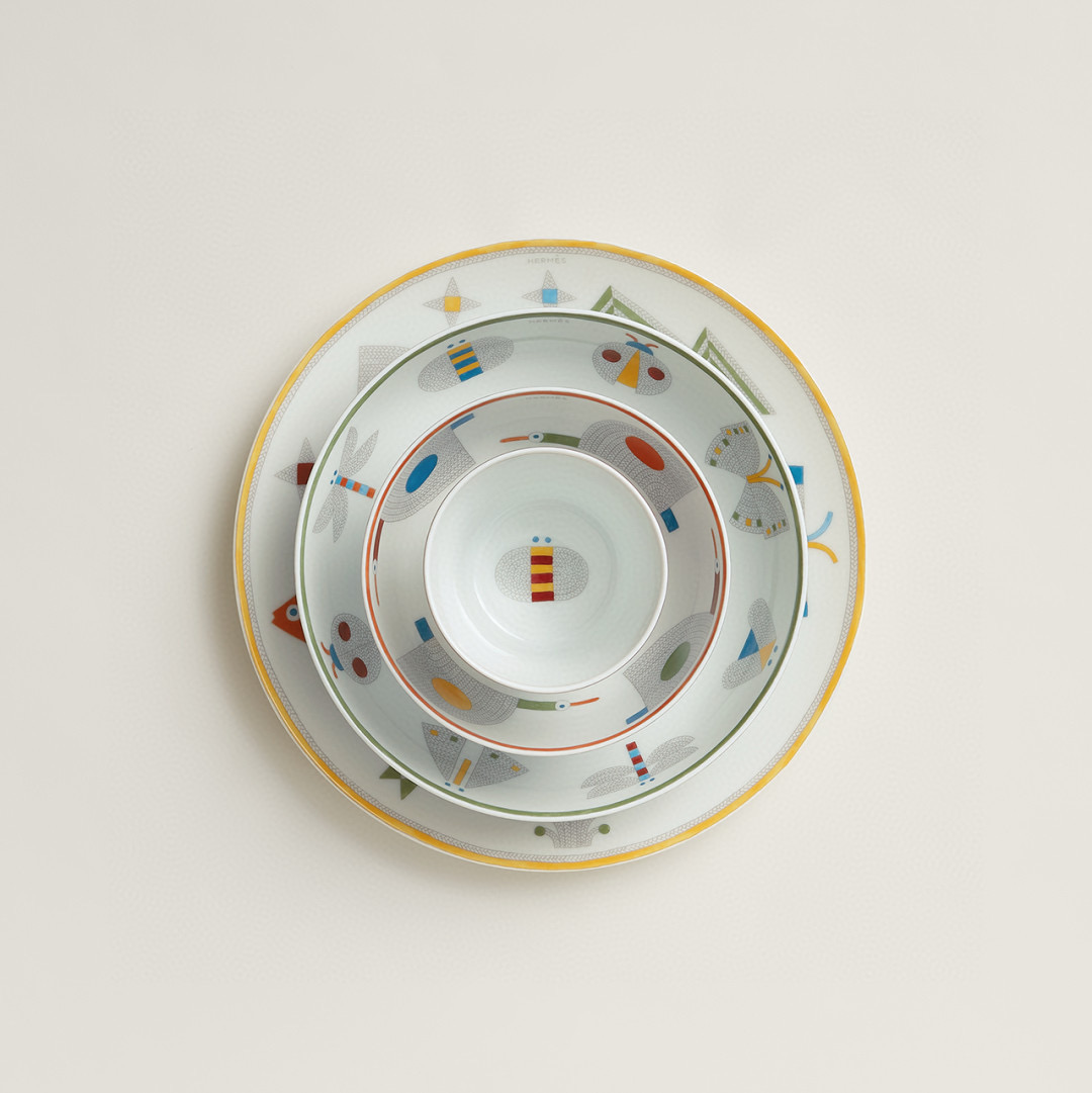 NIGO Hermes Animaux Nattes Colorful Animal Pattern Printed Bone China Material Dessert Plate, Cereal Plate, Dinner Bowl, Flat Bottom Cup Four Pieces Set Accessories #nigo75466