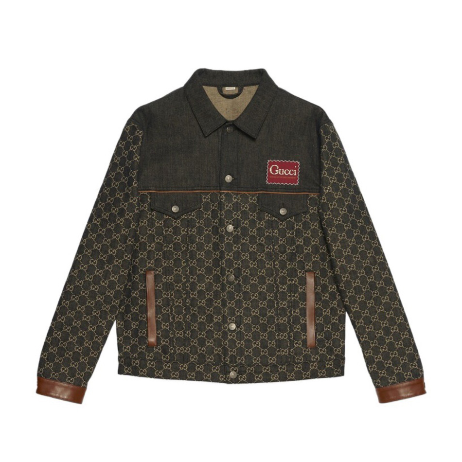 NIGO Gucci Men's Fall And Winter Brown Logo Applique Single Breasted Long Sleeved Denim Jacket #nigo75454