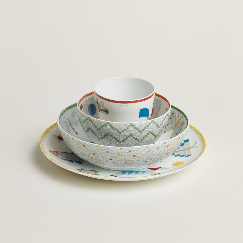 NIGO Hermes Animaux Nattes Colorful Animal Pattern Printed Bone China Material Dessert Plate, Cereal Plate, Dinner Bowl, Flat Bottom Cup Four Pieces Set Accessories #nigo75466