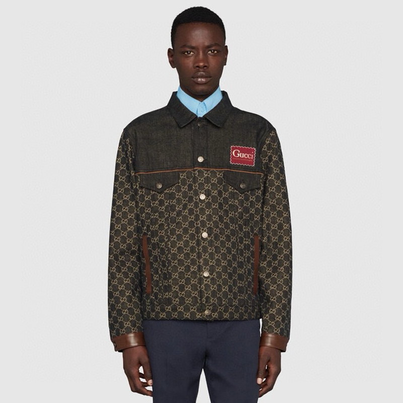 NIGO Gucci Men's Fall And Winter Brown Logo Applique Single Breasted Long Sleeved Denim Jacket #nigo75454