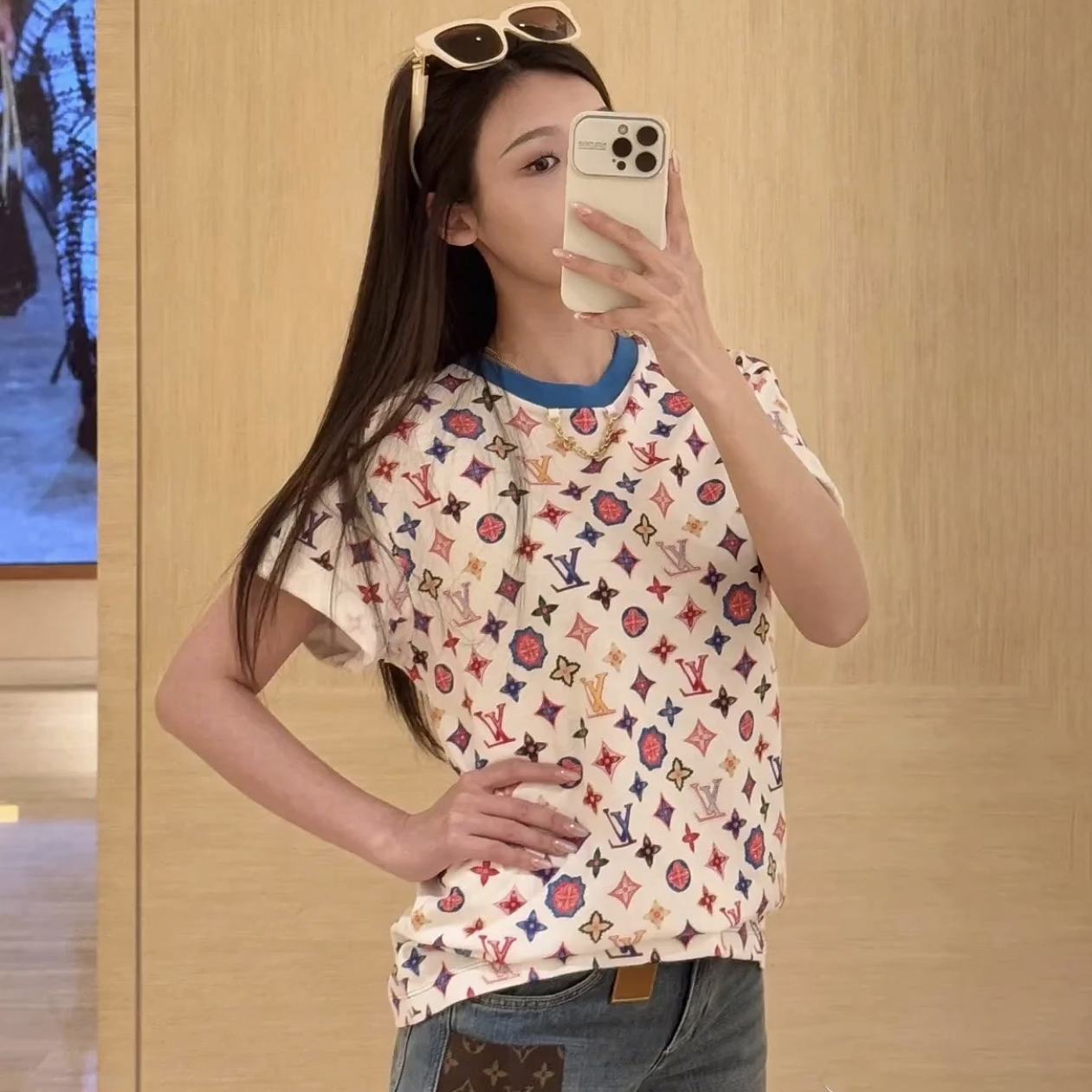 NIGO Louis Vuitton Women's Summer Logo Pattern Printed Cotton Knit Round Neck Regular Fit Short Sleeve T-Shirt #nigo75481
